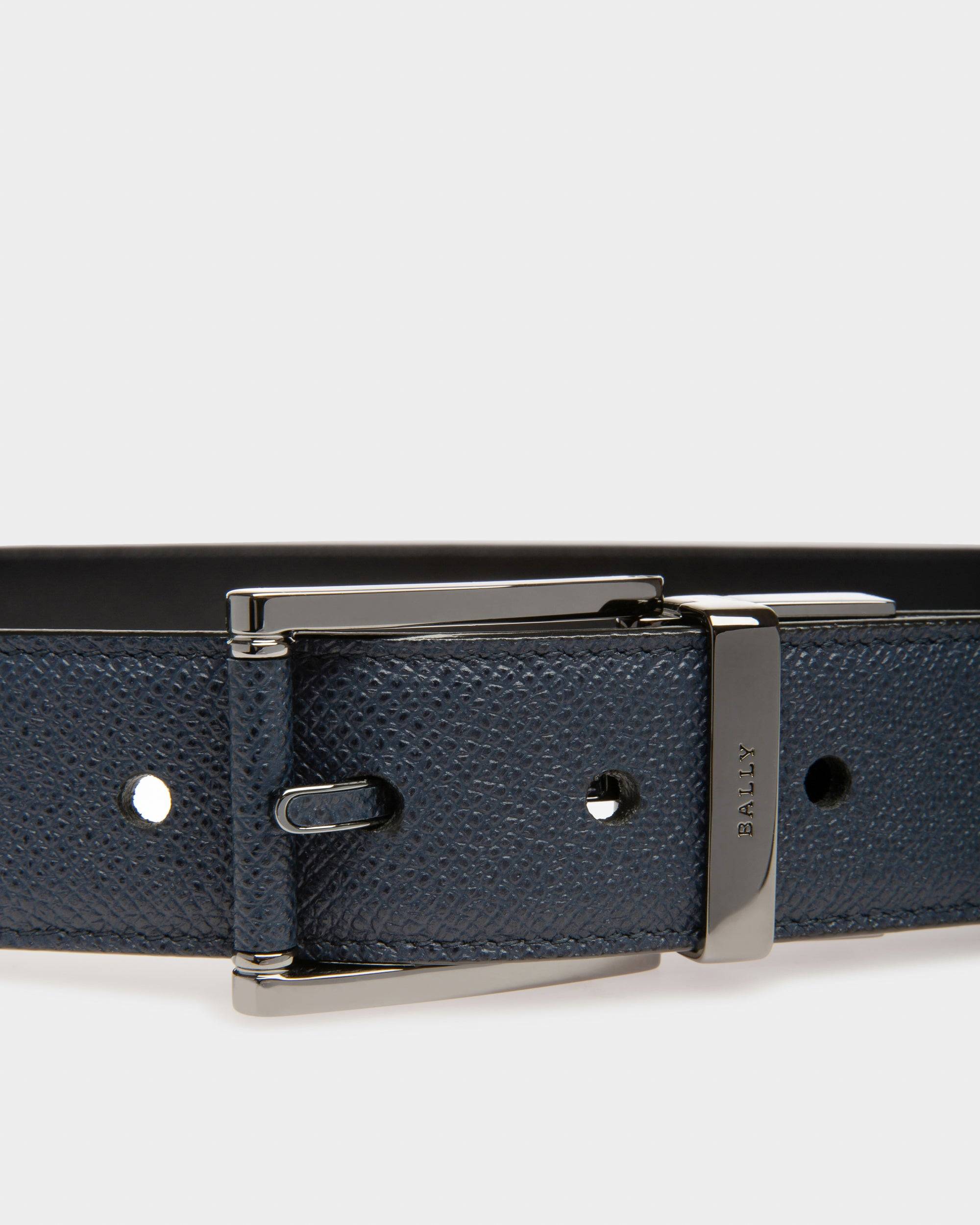 Astor Cintura Da 35 Mm In Pelle Blu Navy E Nera - Bally - 03