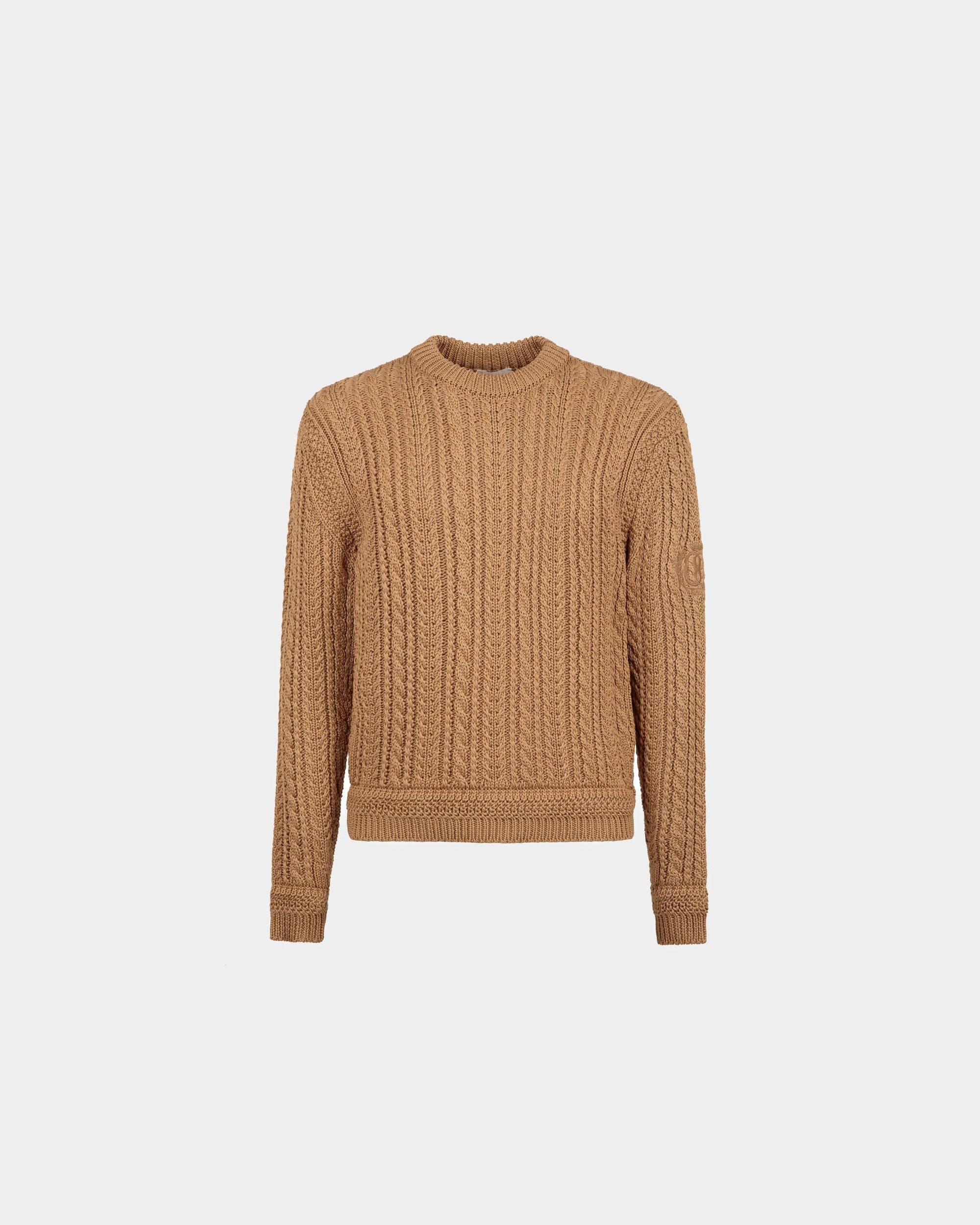 Men's Cable-knit Sweater in Camel Cotton | Bally | Still Life Front