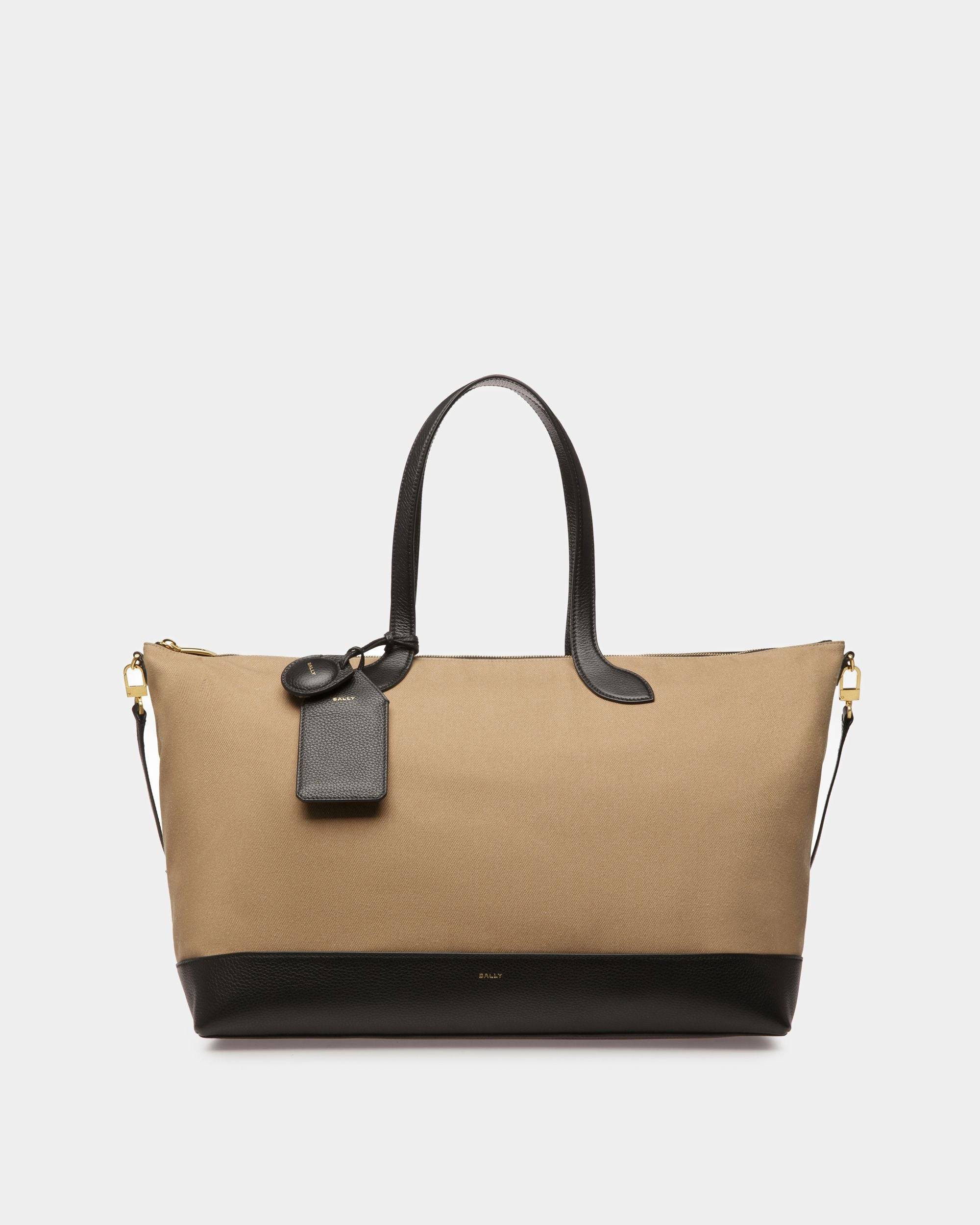 Women's Bar Tote Bag In sand And Black Fabric | Bally | Still Life Front