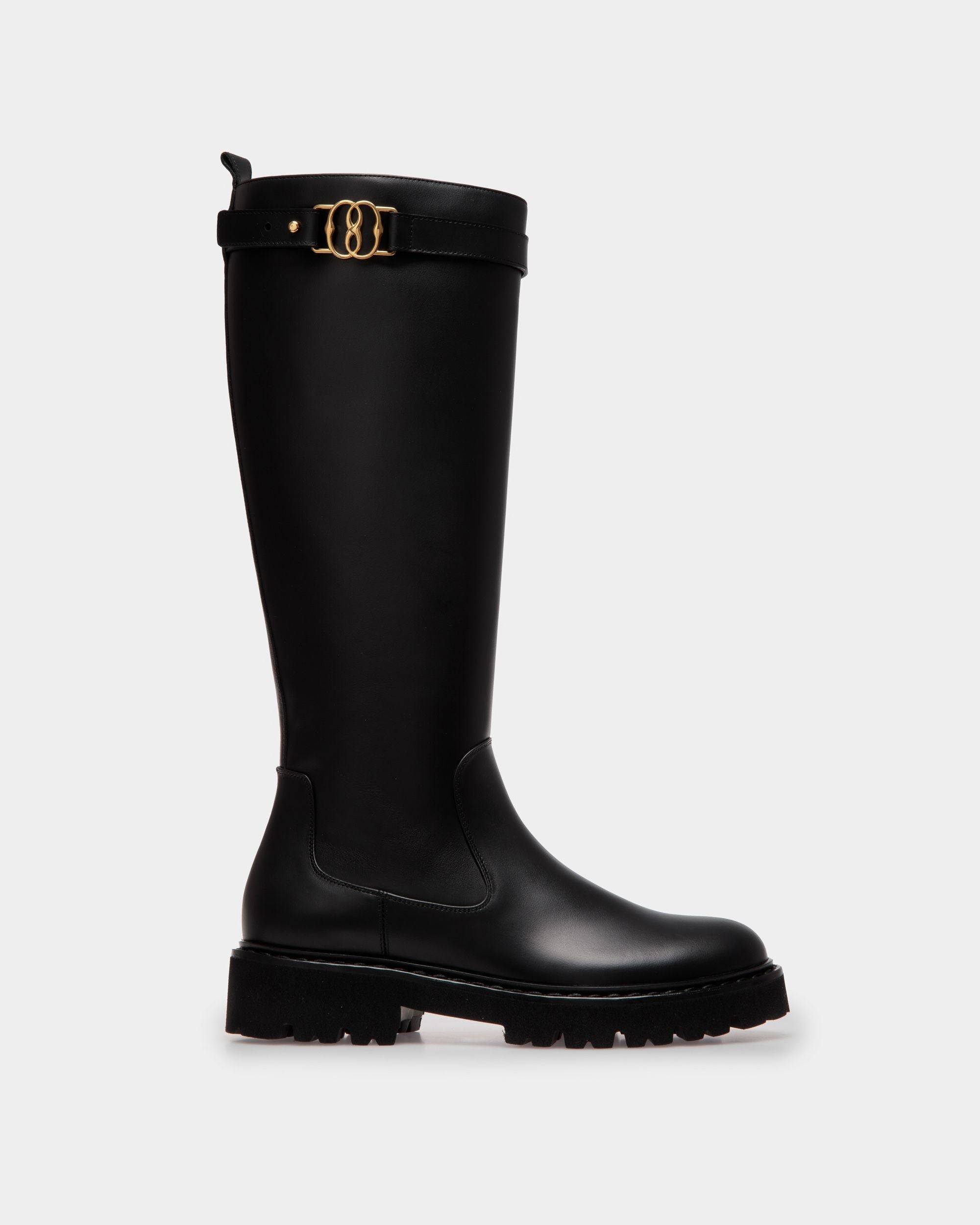 Women's Enga Long Boots In Black Leather | Bally | Still Life Side