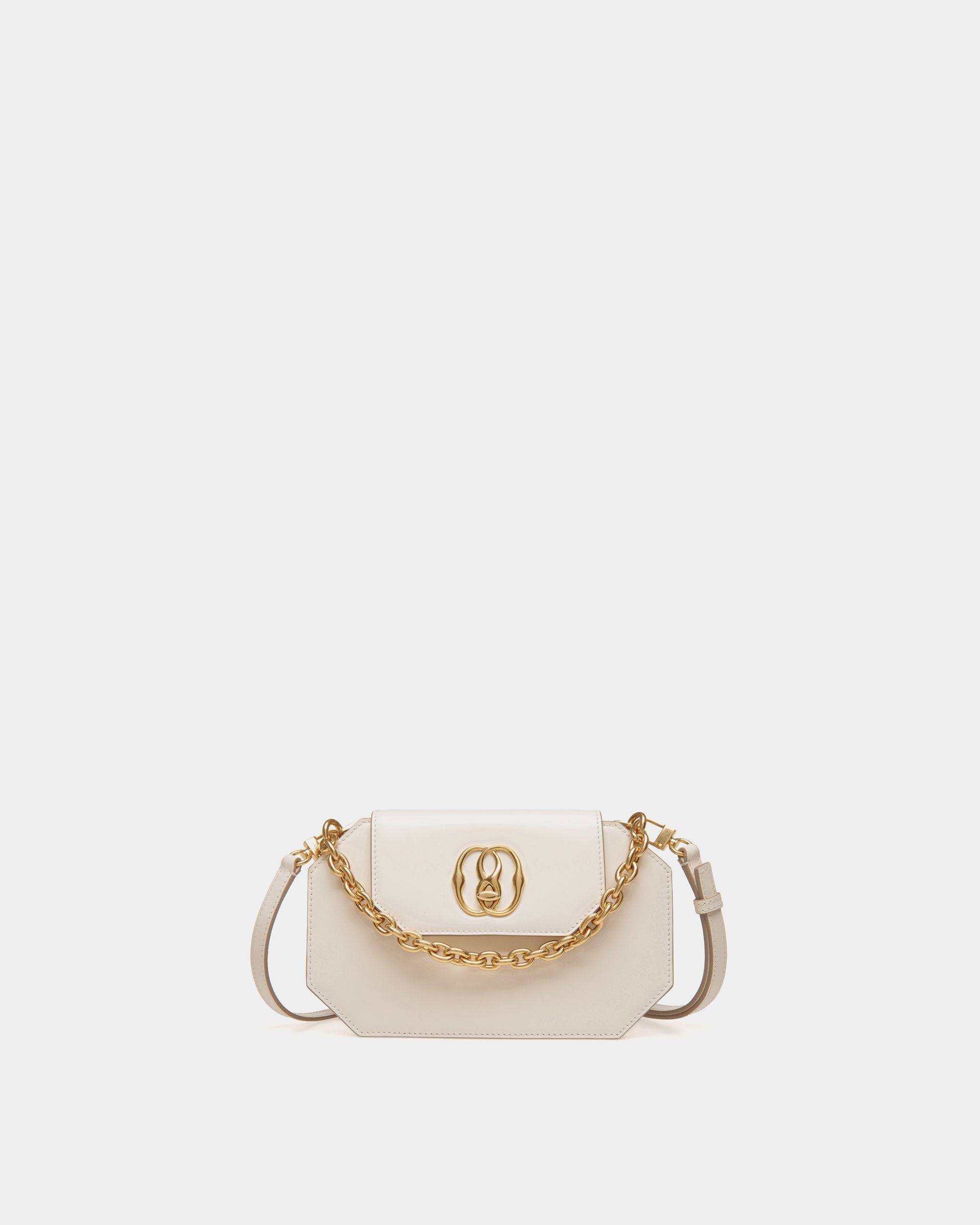Women's Emblem Mini Bag in White Patent Leather | Bally | Still Life Front