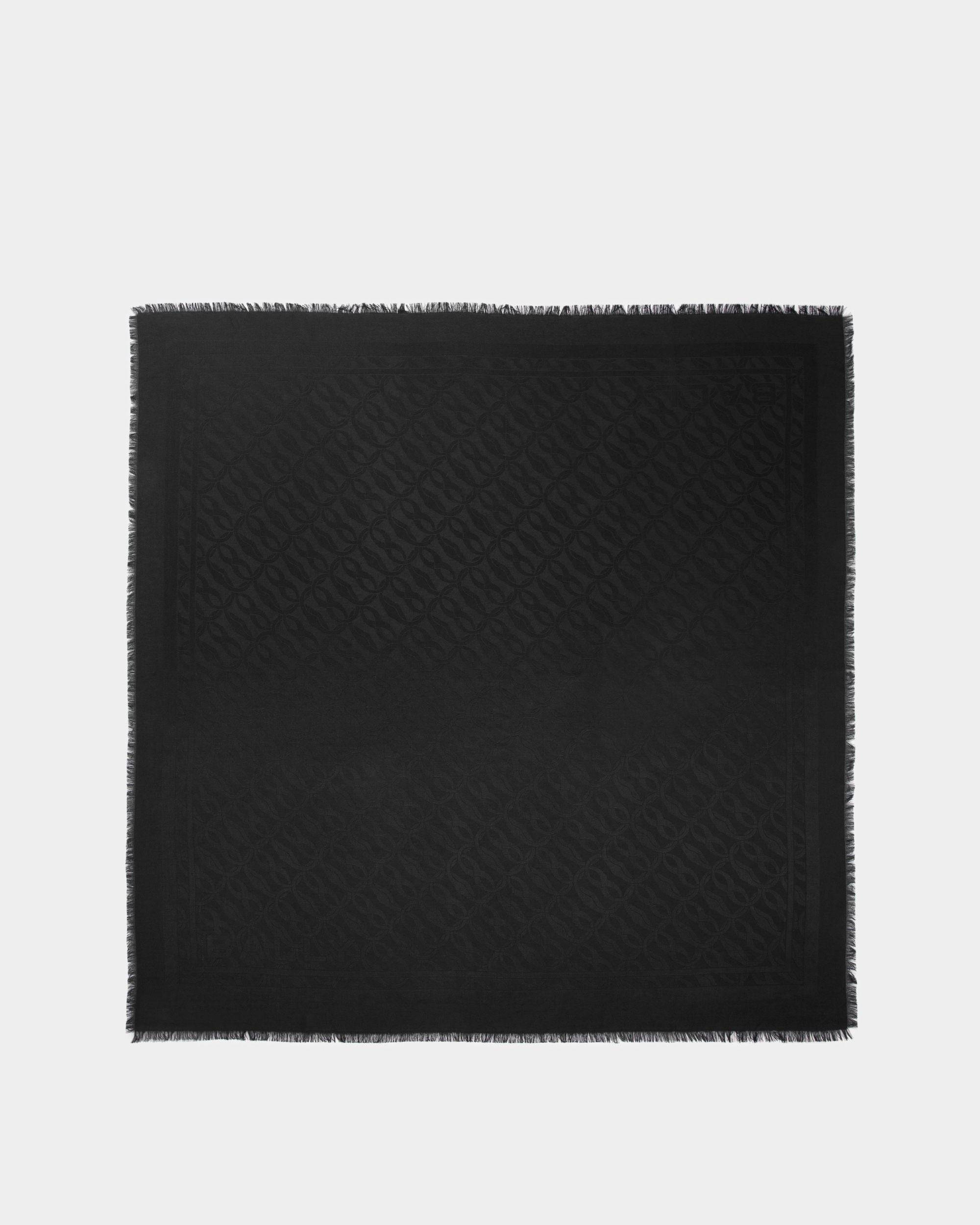 Women's Emblem Print Square Scarf In Black Silk | Bally | Still Life Top