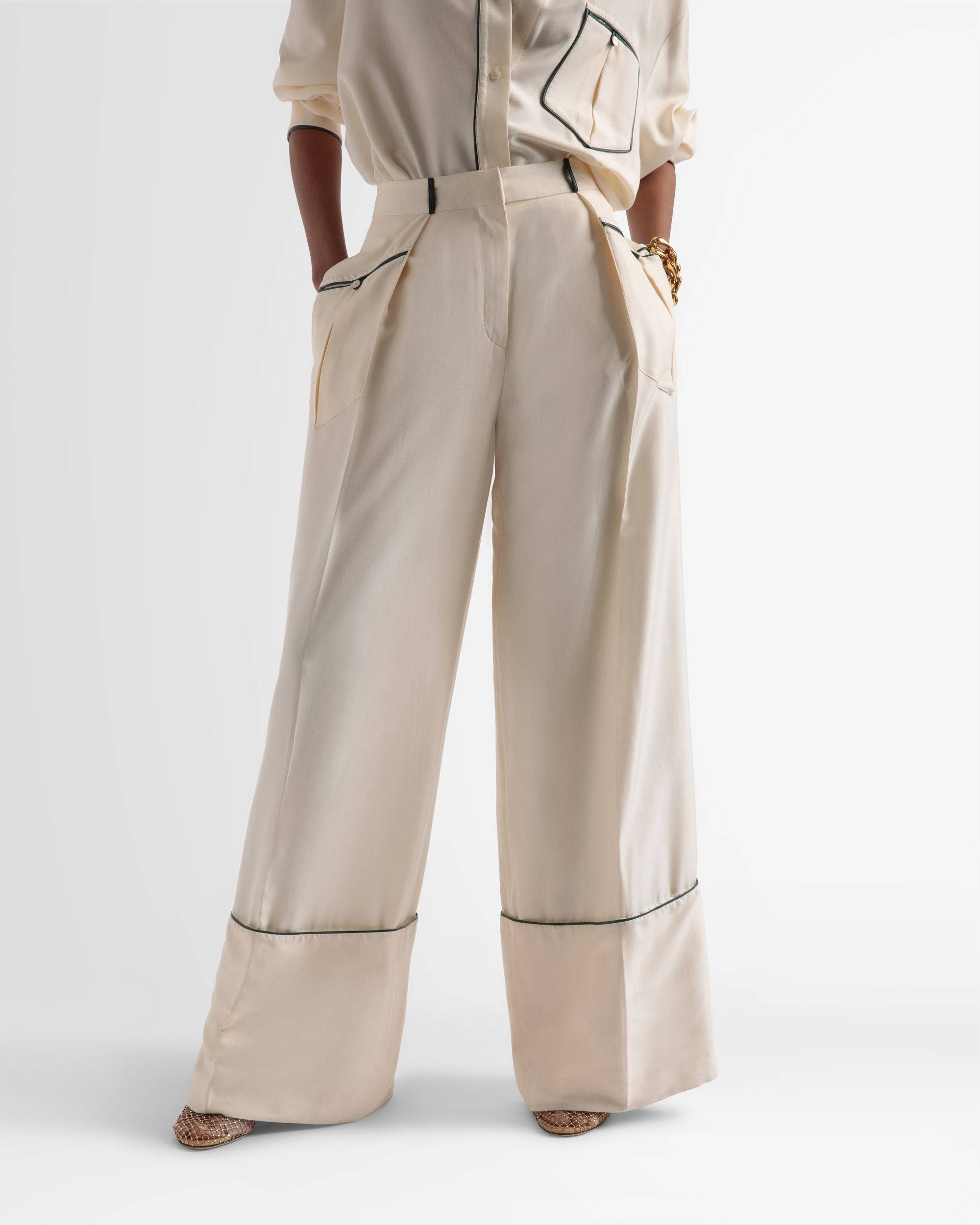 Pantalone In Seta A Gamba Larga In Avorio - Bally - 02