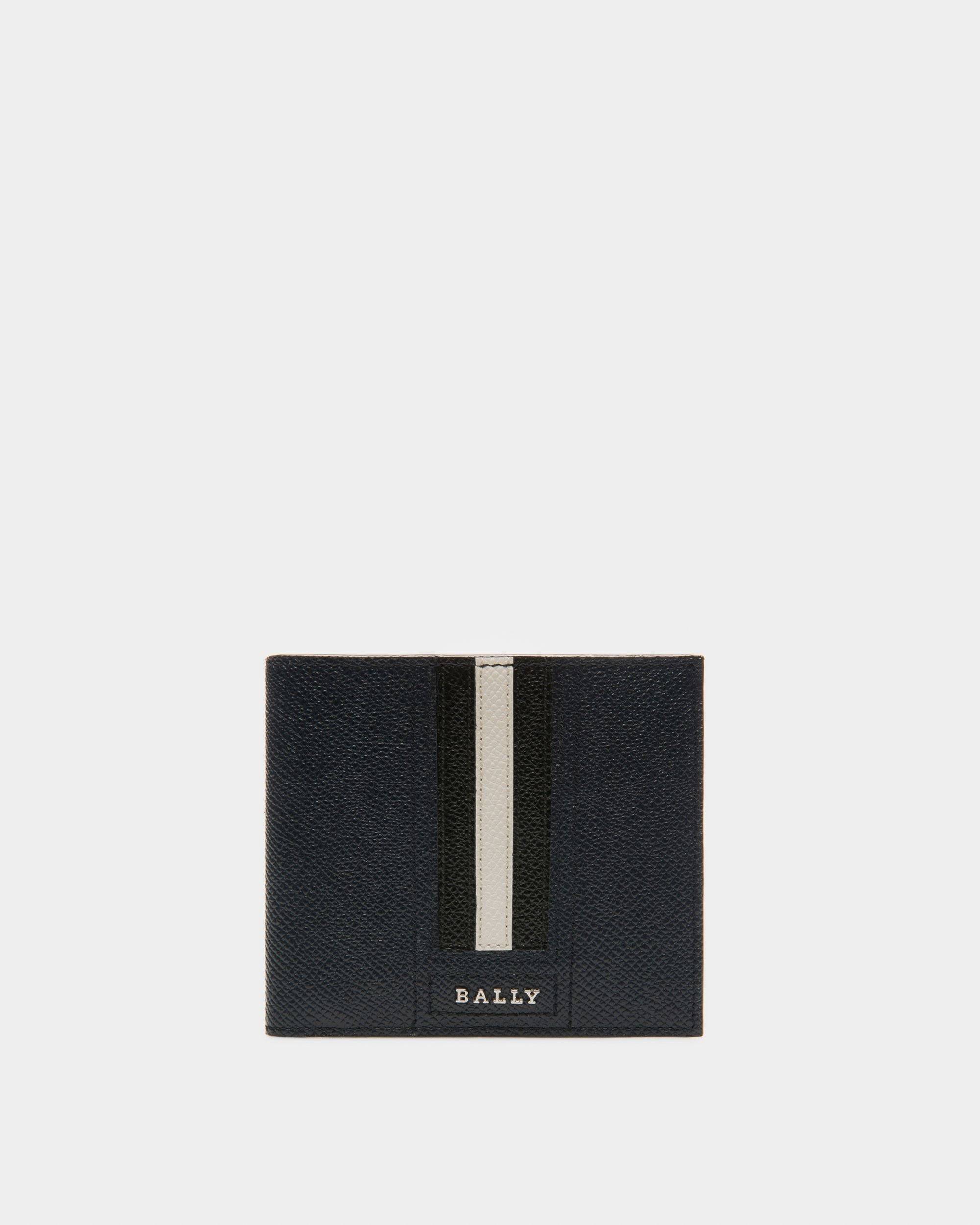 Lettering Wallet In Dark Blue Embossed Leather - Men's - Bally - 01