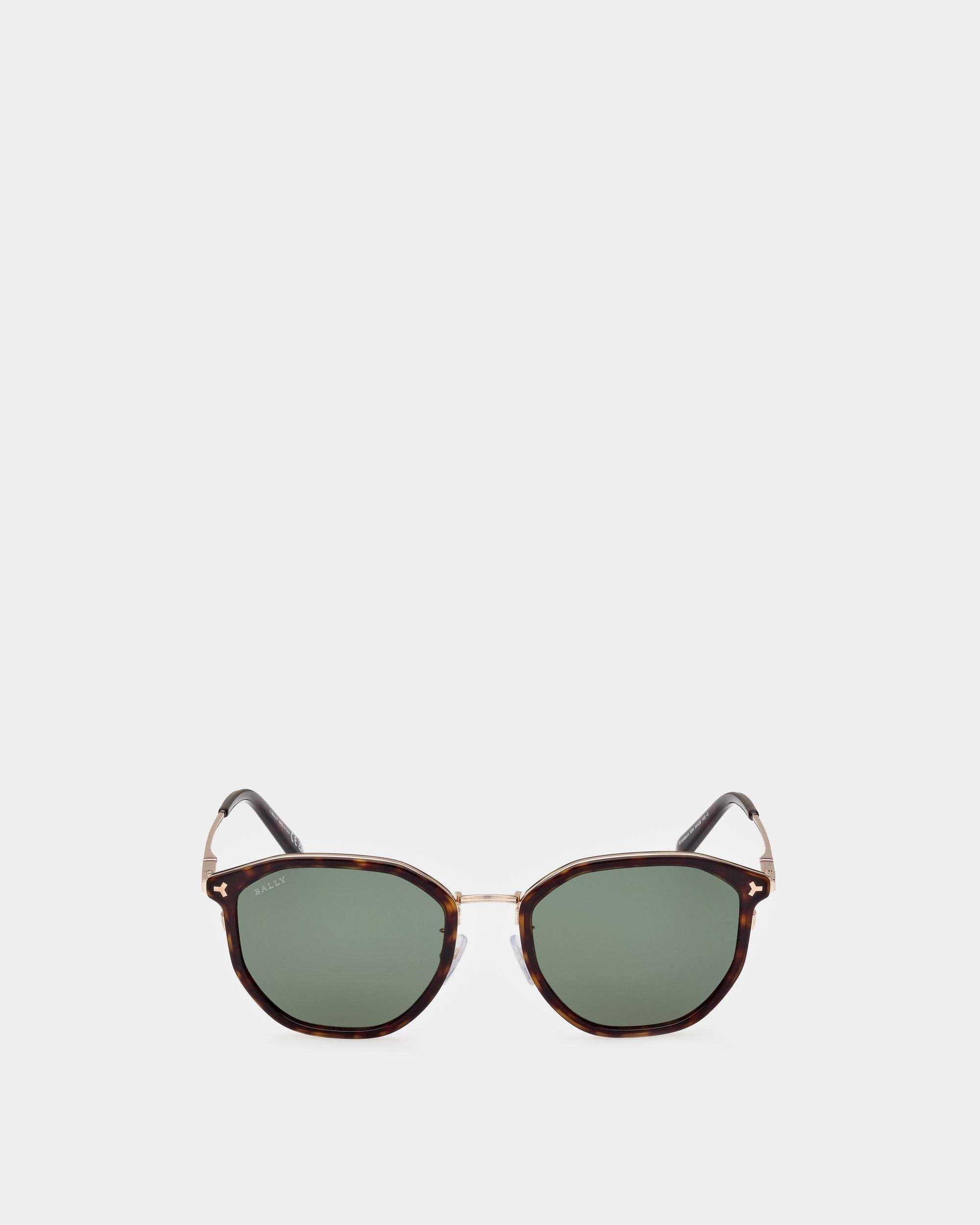Languard Metal & Acetate Sunglasses In Havana Brown & Green Lenses - Men's - Bally