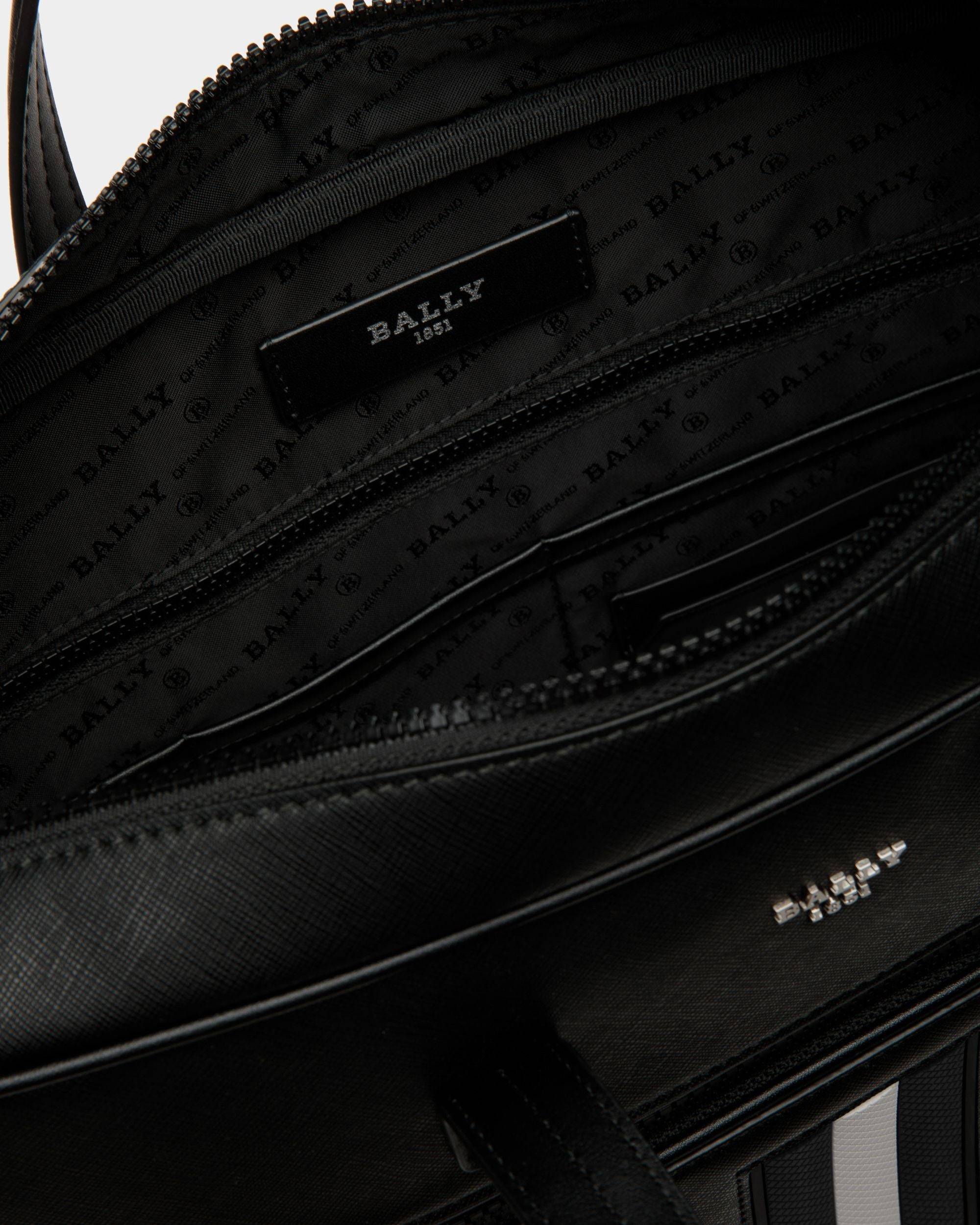 Mikes | Men's Business Bag | Black Leather | Bally | Still Life Open / Inside