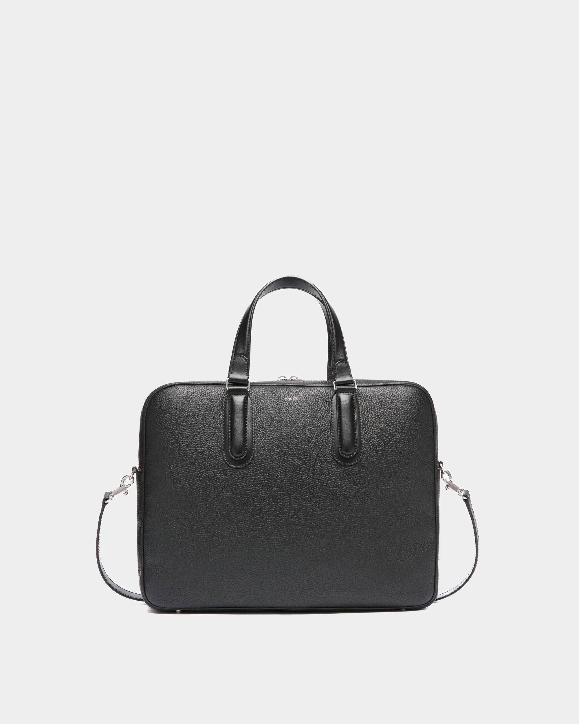 Men's Spin Briefcase In Black Grained Leather | Bally | Still Life Front