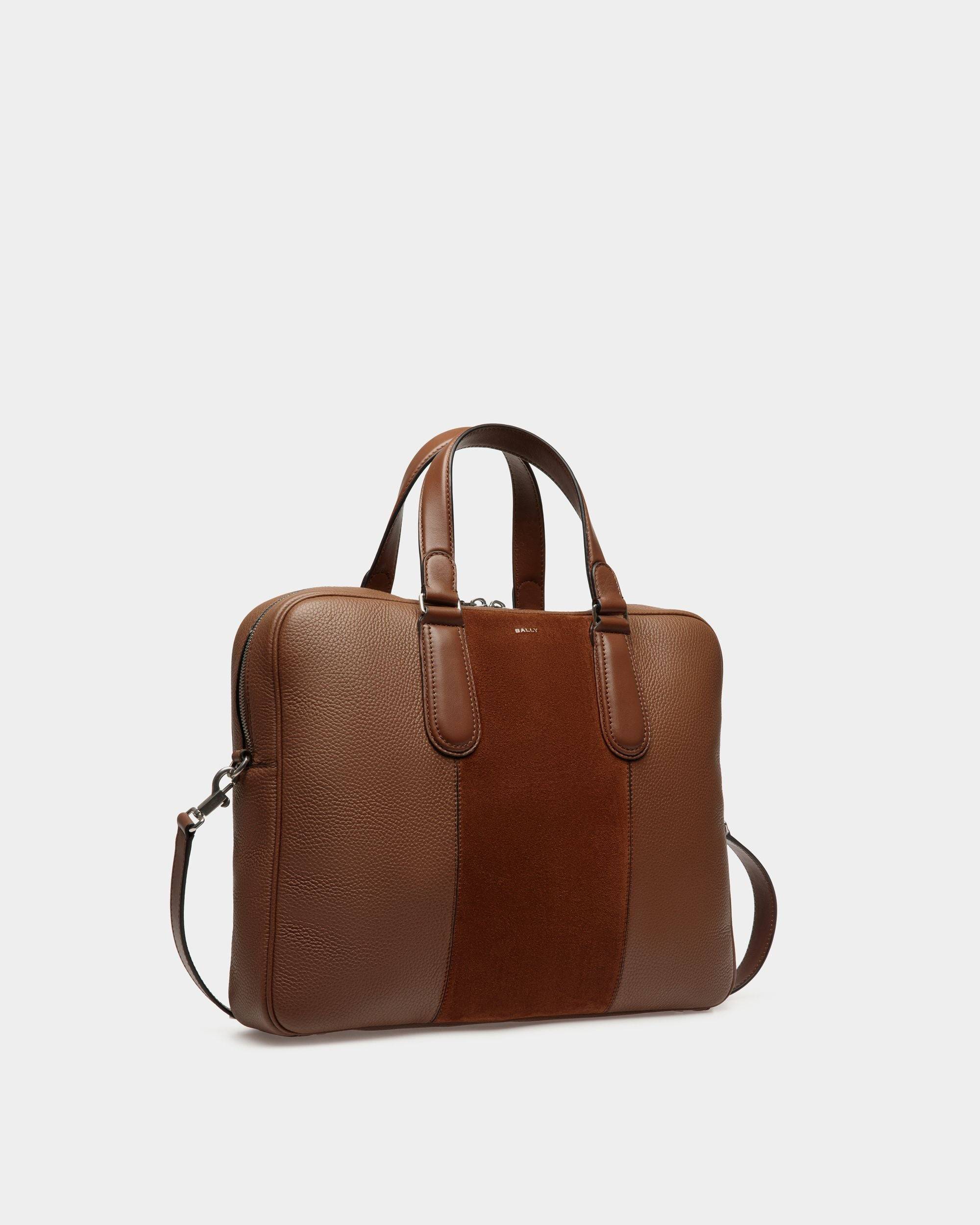 Spin | Men's Briefcase in Brown Leather | Bally | Still Life 3/4 Front