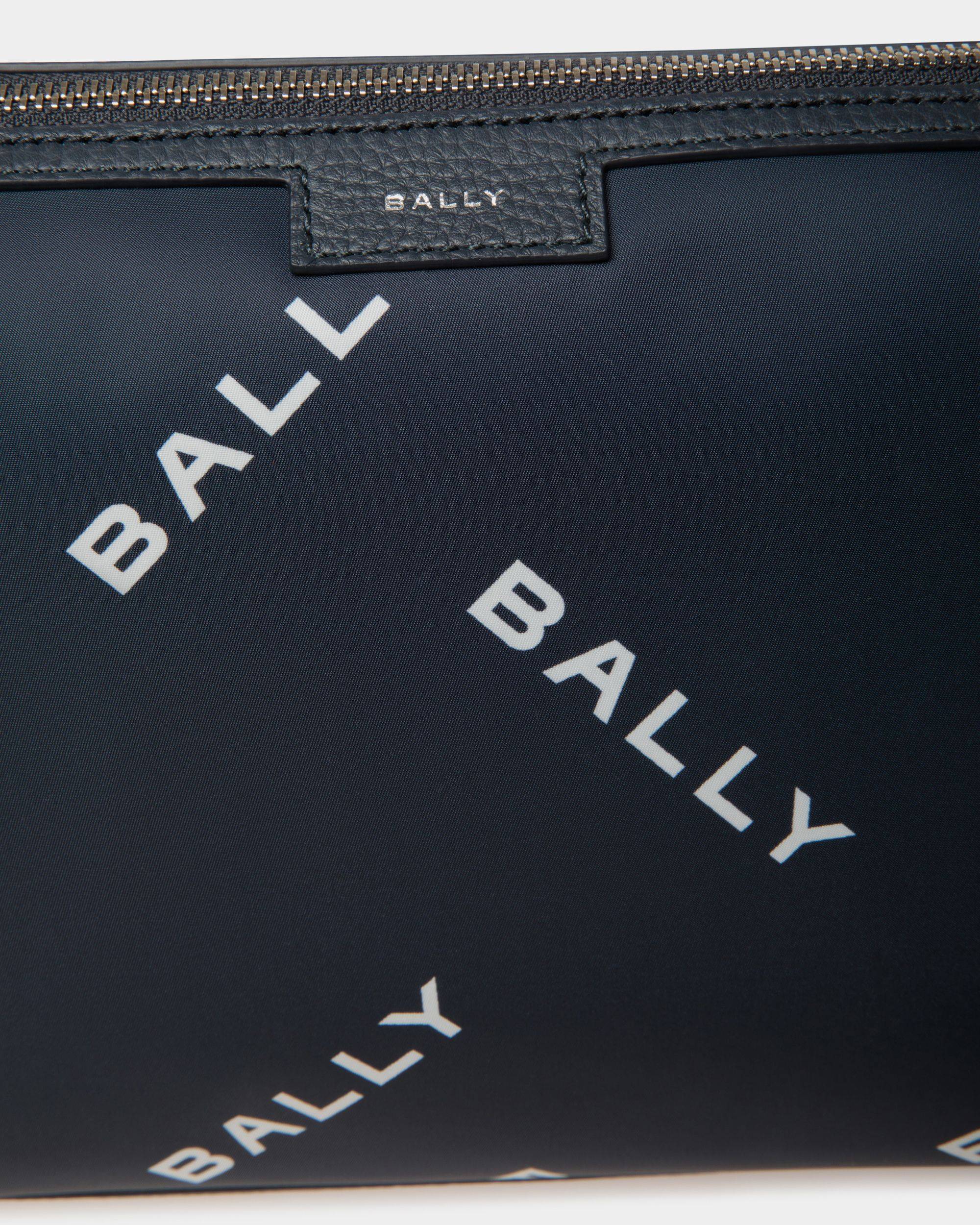 Code | Men's Small Messenger Bag in Blue Printed Nylon | Bally | Still Life Detail