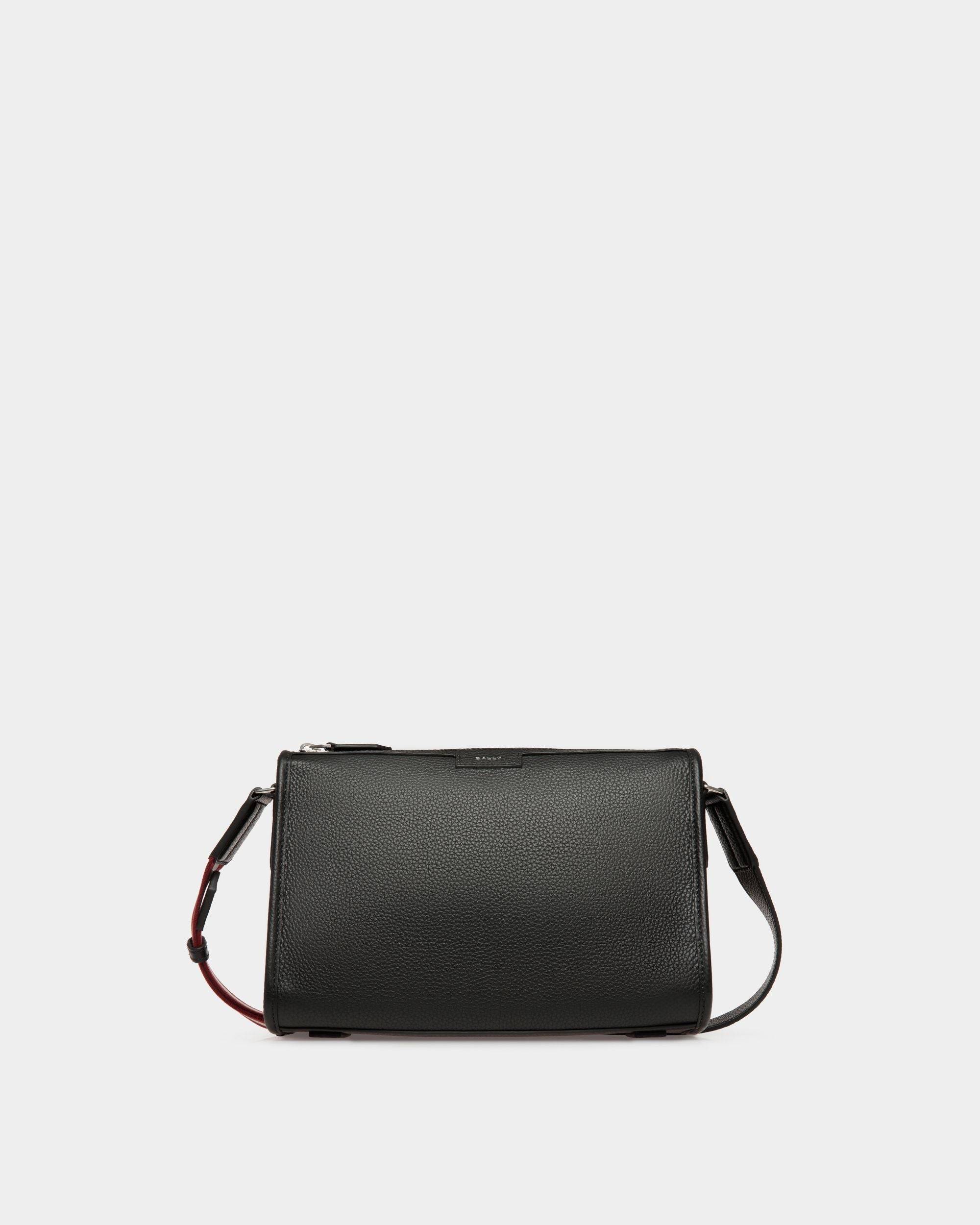Men's Code Small Messenger Bag in Black Grained Leather | Bally | Still Life Front