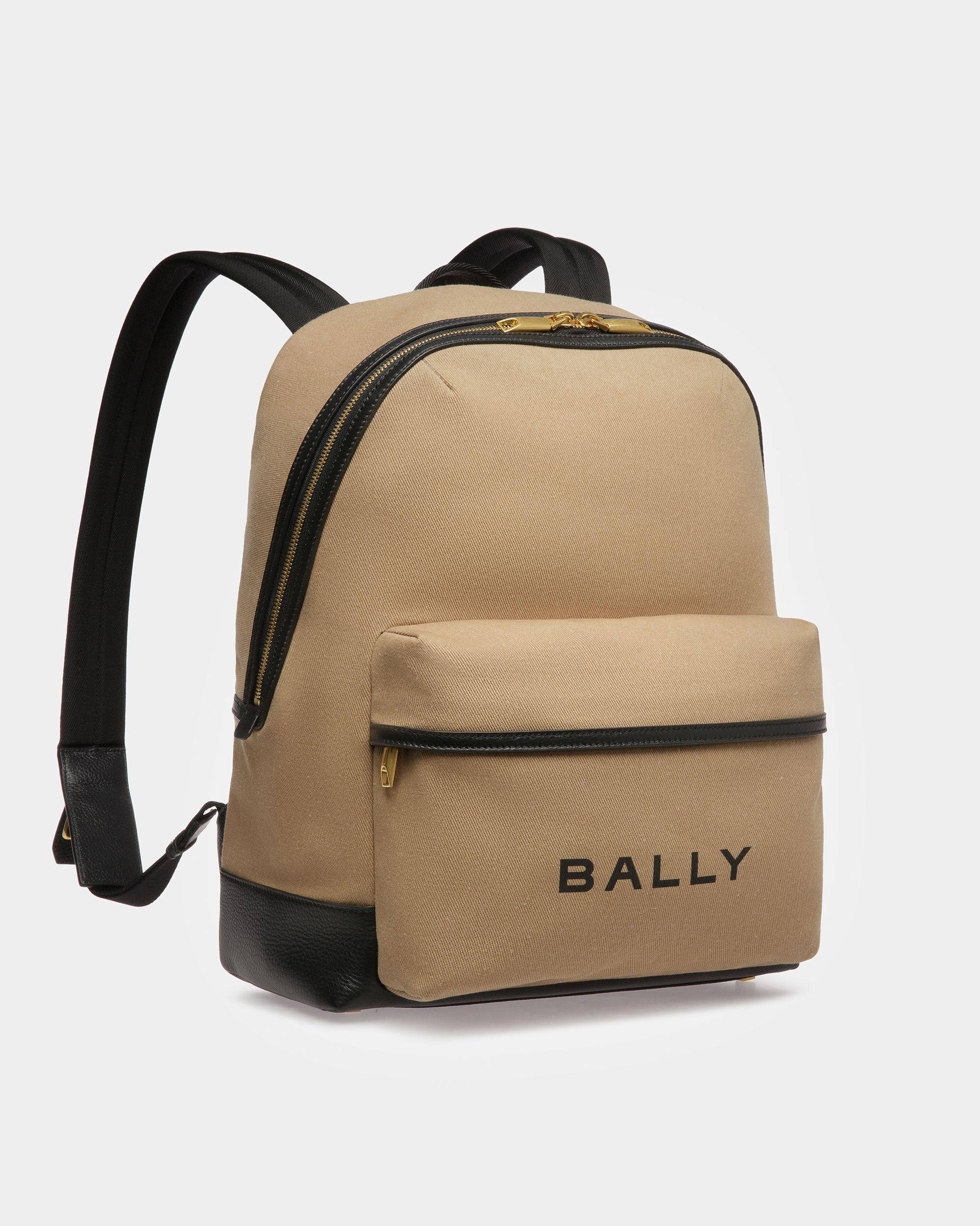Treck | Men's Backpack | Sand And Black Fabric And Leather | Bally | Still Life 3/4 Front