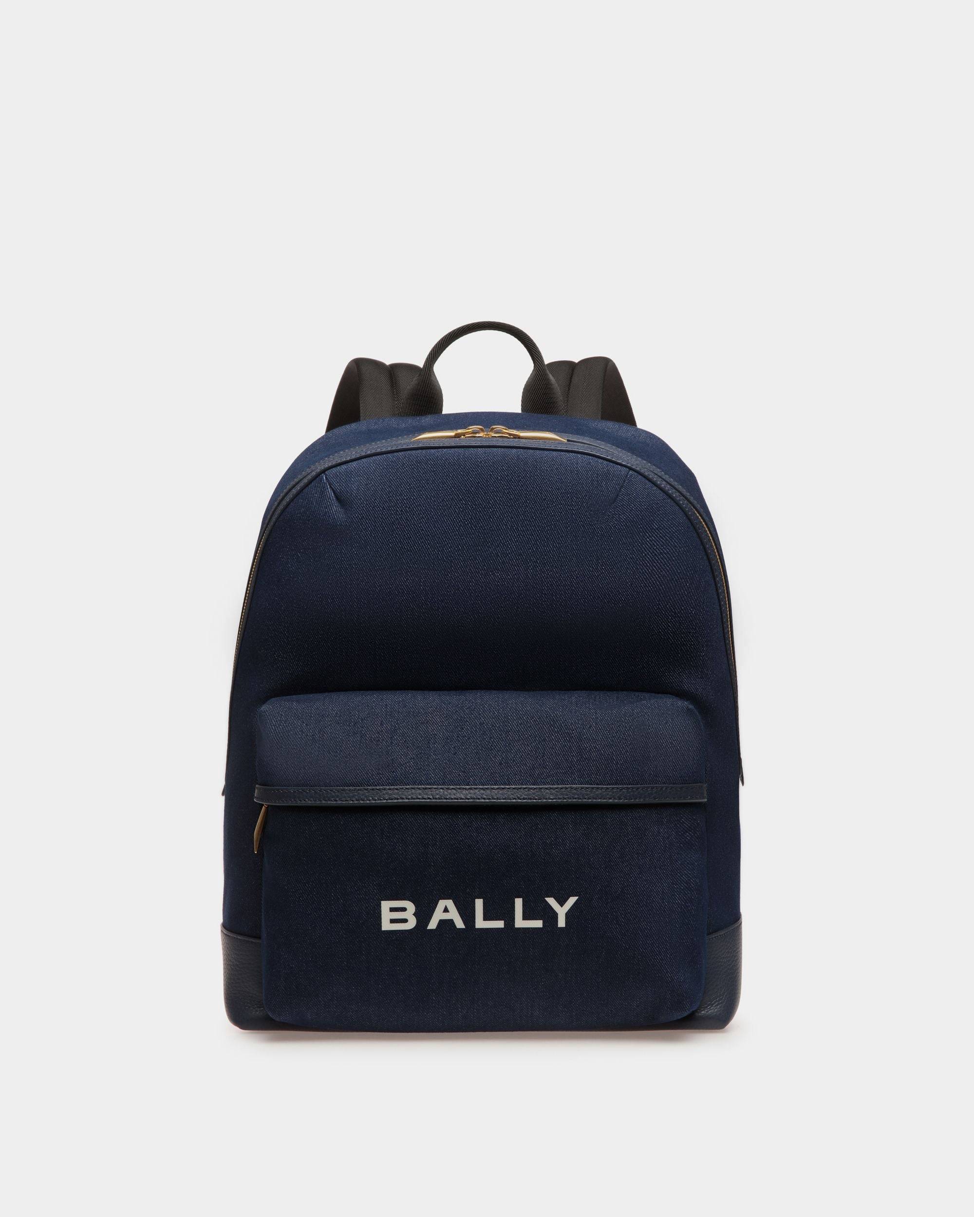 Bar | Men's Backpack in Blue Canvas And Leather | Bally | Still Life Front