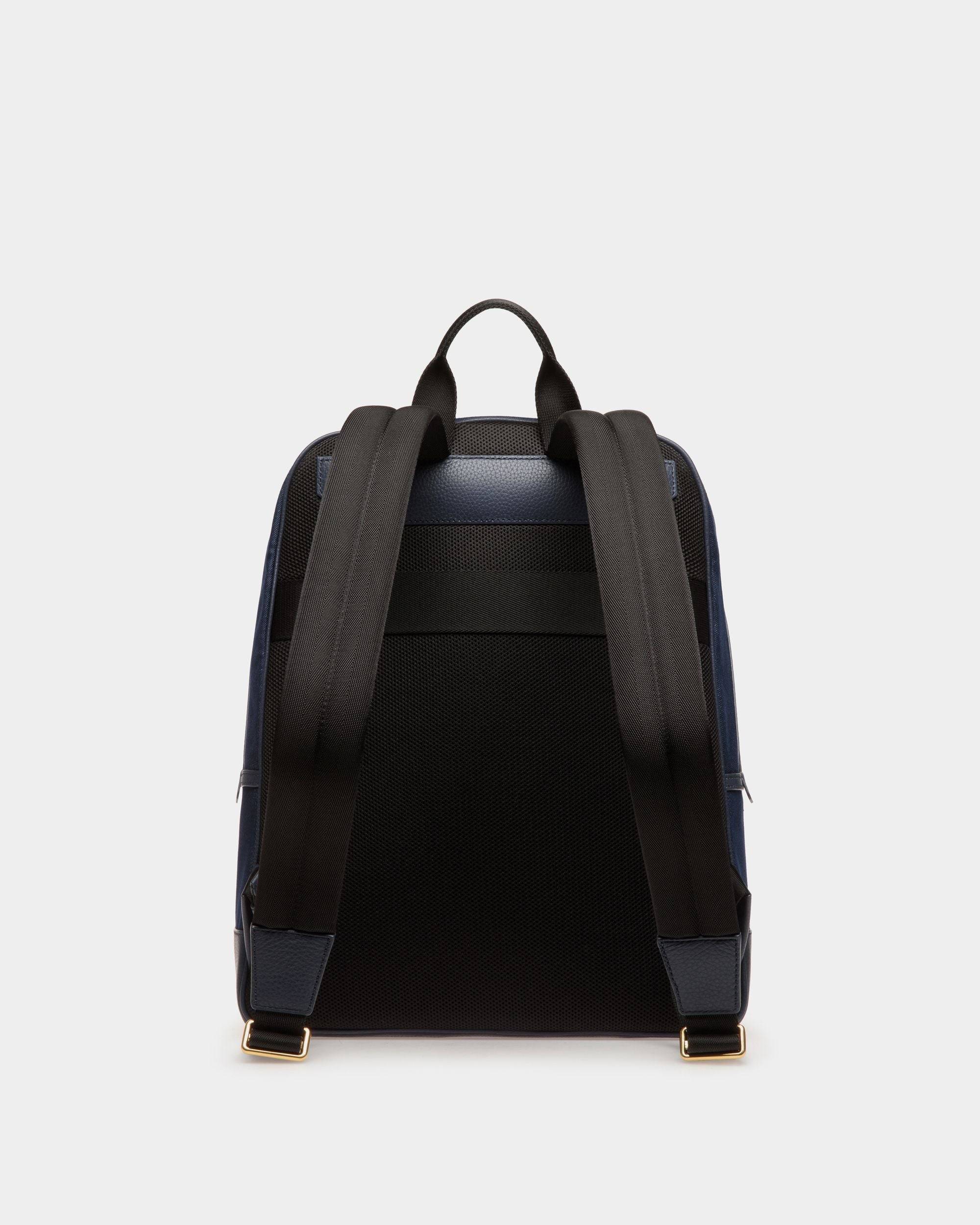 Bar | Men's Backpack in Blue Canvas And Leather | Bally | Still Life Back