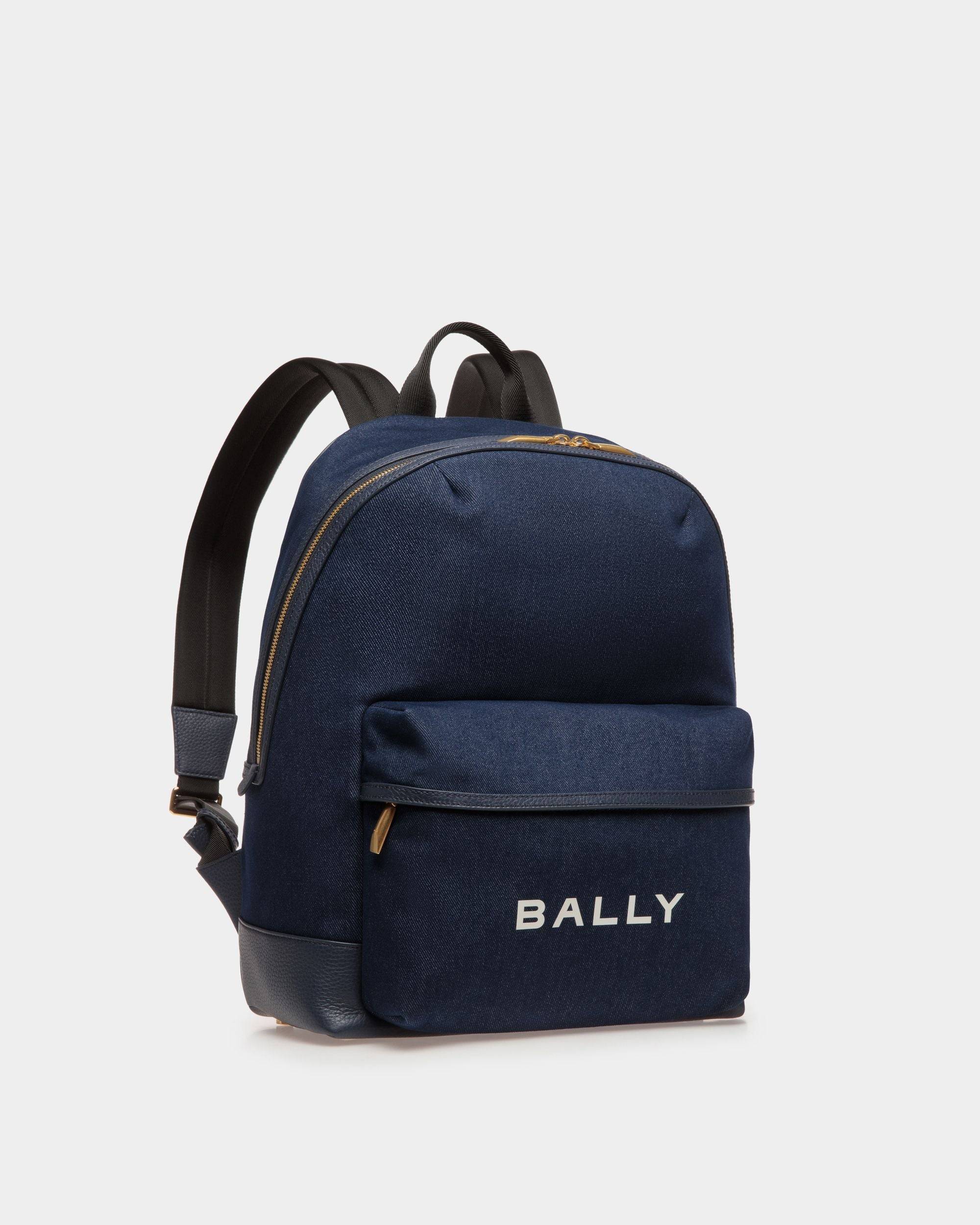 Bar | Men's Backpack in Blue Canvas And Leather | Bally | Still Life 3/4 Front