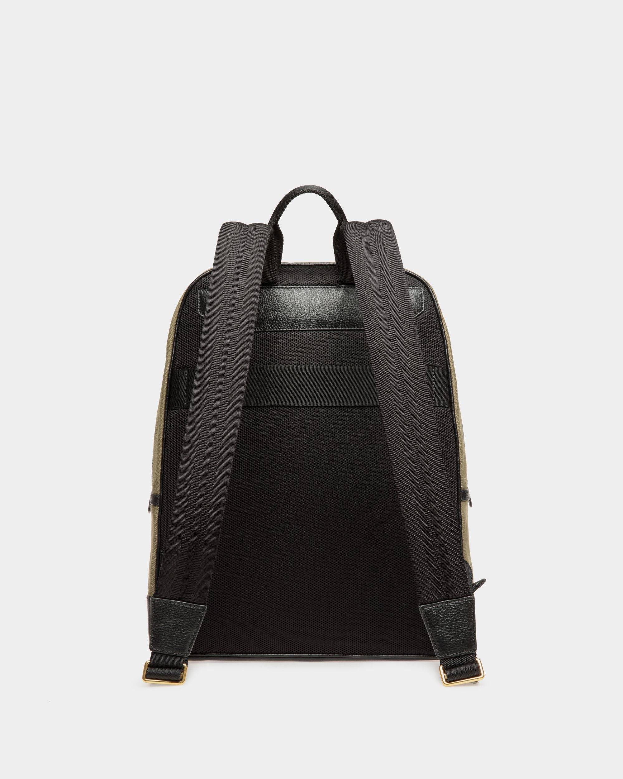 Bar | Men's Backpack in Green Canvas And Black Leather | Bally | Still Life Back