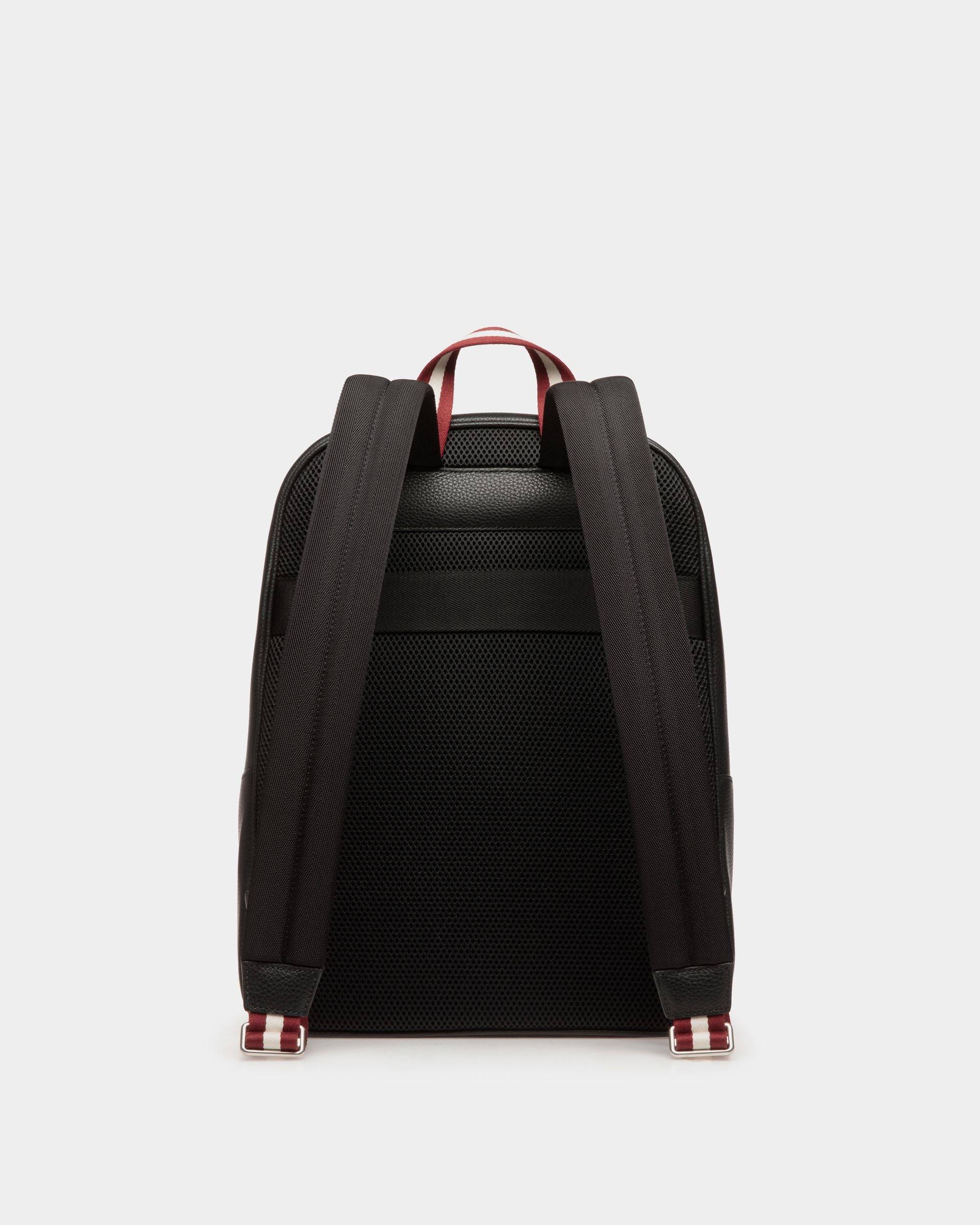 Code | Men's Backpack in Black Grained Leather | Bally | Still Life Back