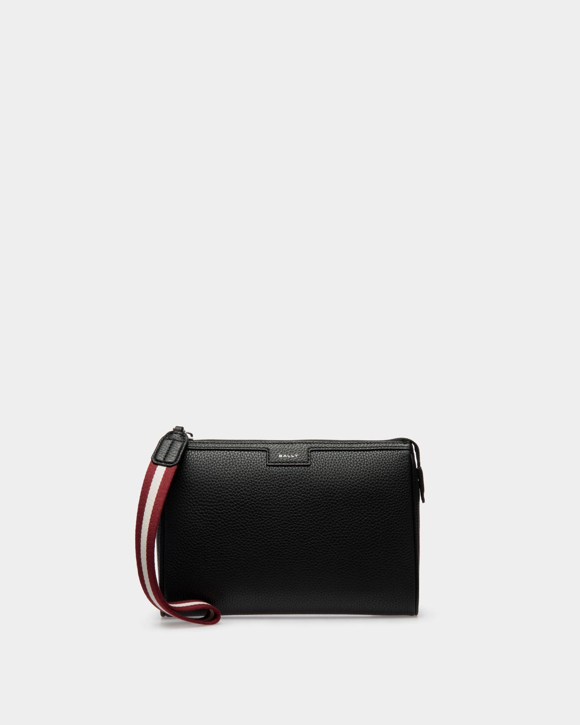 Code | Men's Pouch in Black Grained Leather | Bally | Still Life Front
