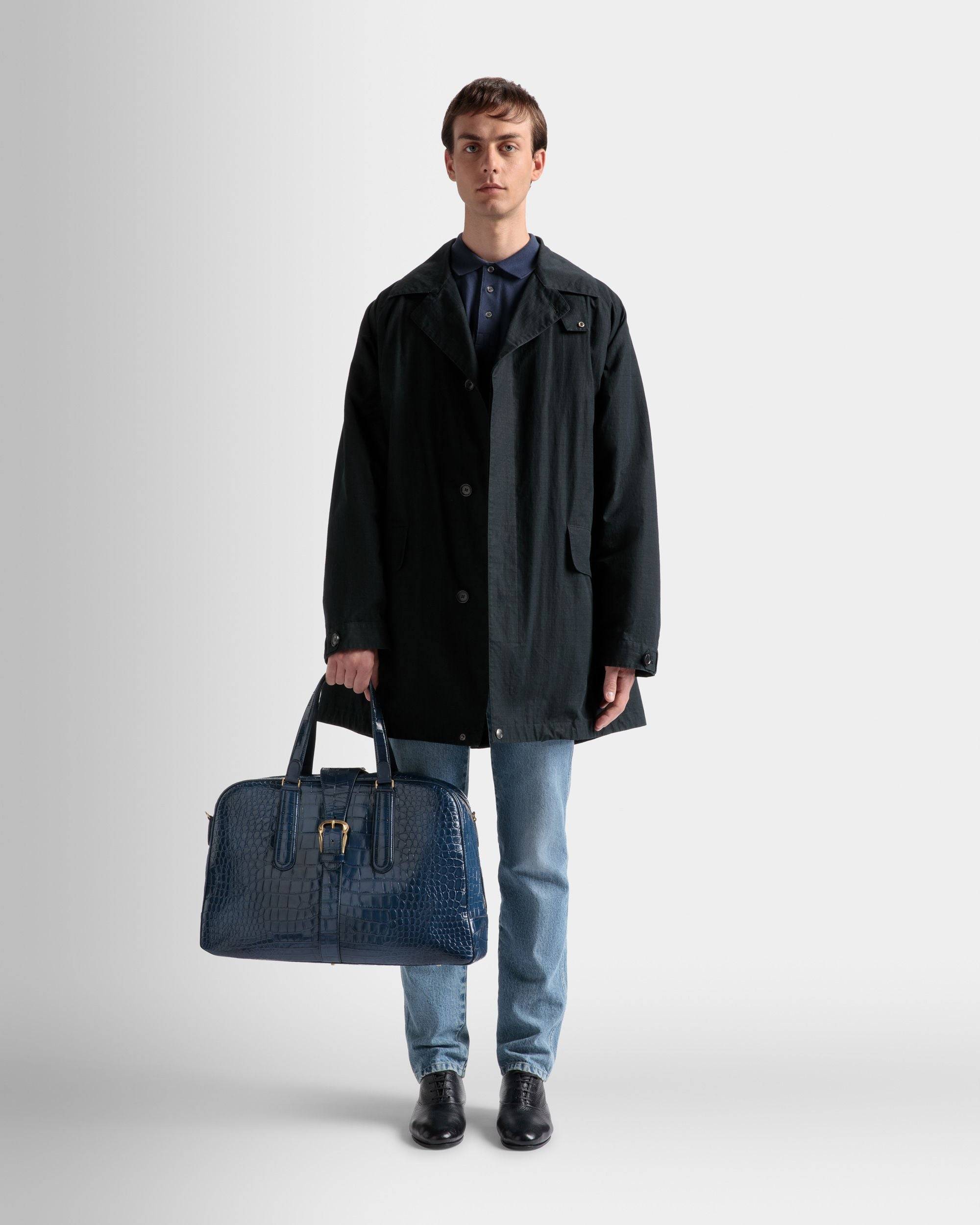 Bowling Weekender Bag | Men's Weekender Bag | Marine Leather | Bally | On Model Front
