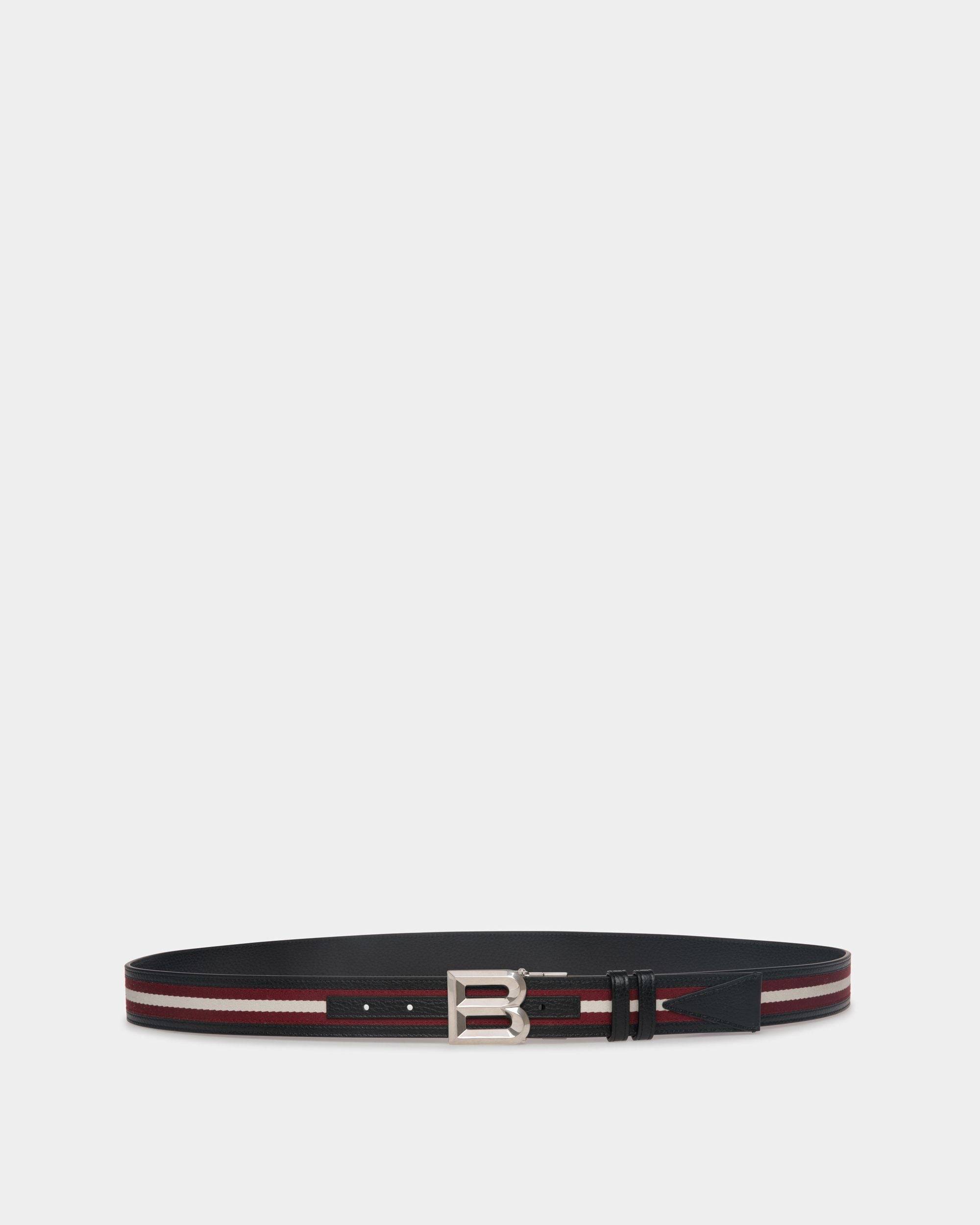 B Bold 35mm | Men's Reversible Belt in Red White Red Fabric And Leather | Bally | Still Life Front