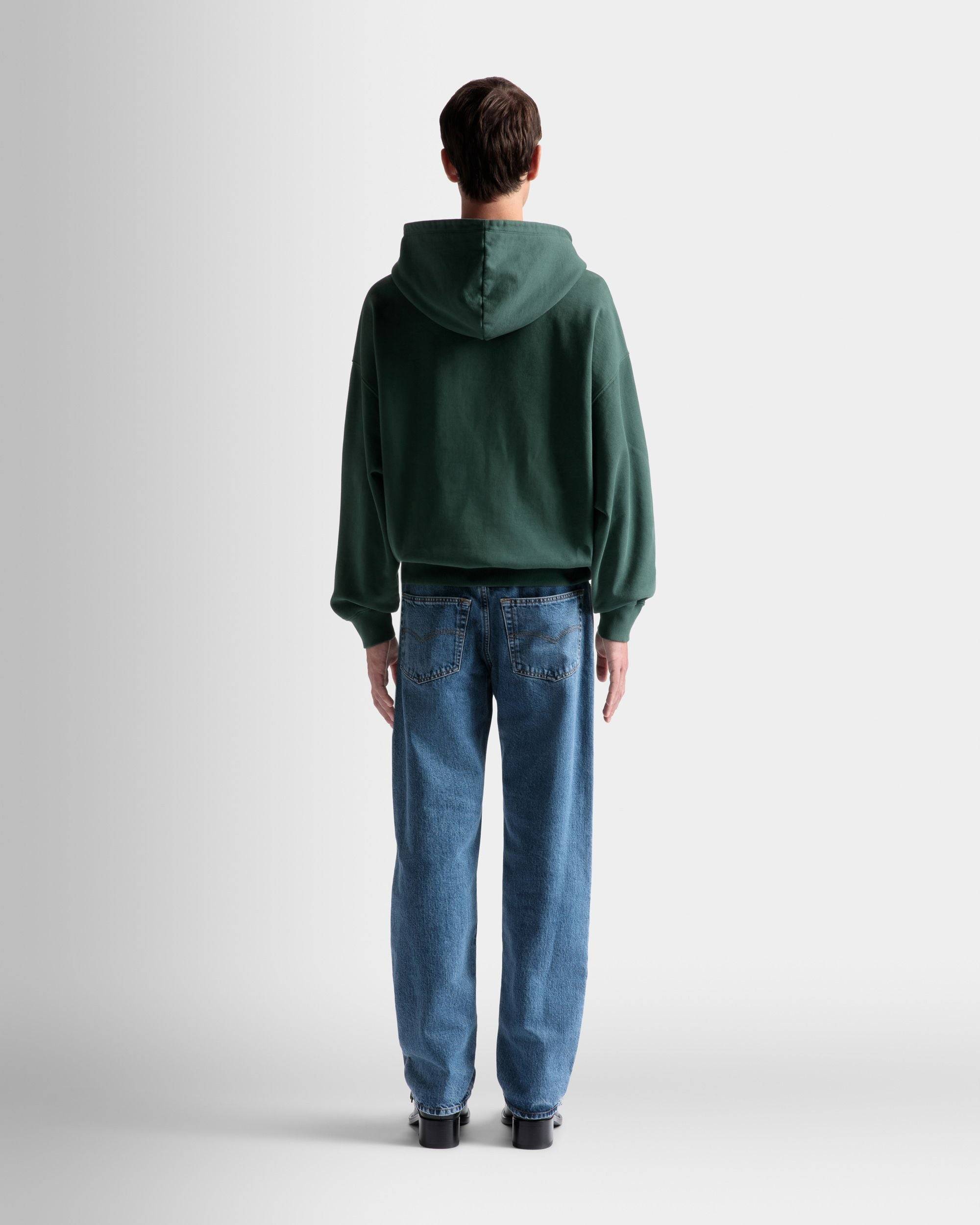 Foiled Hooded Sweatshirt | Men's Sweatshirt | Kelly Green Cotton | Bally | On Model Back