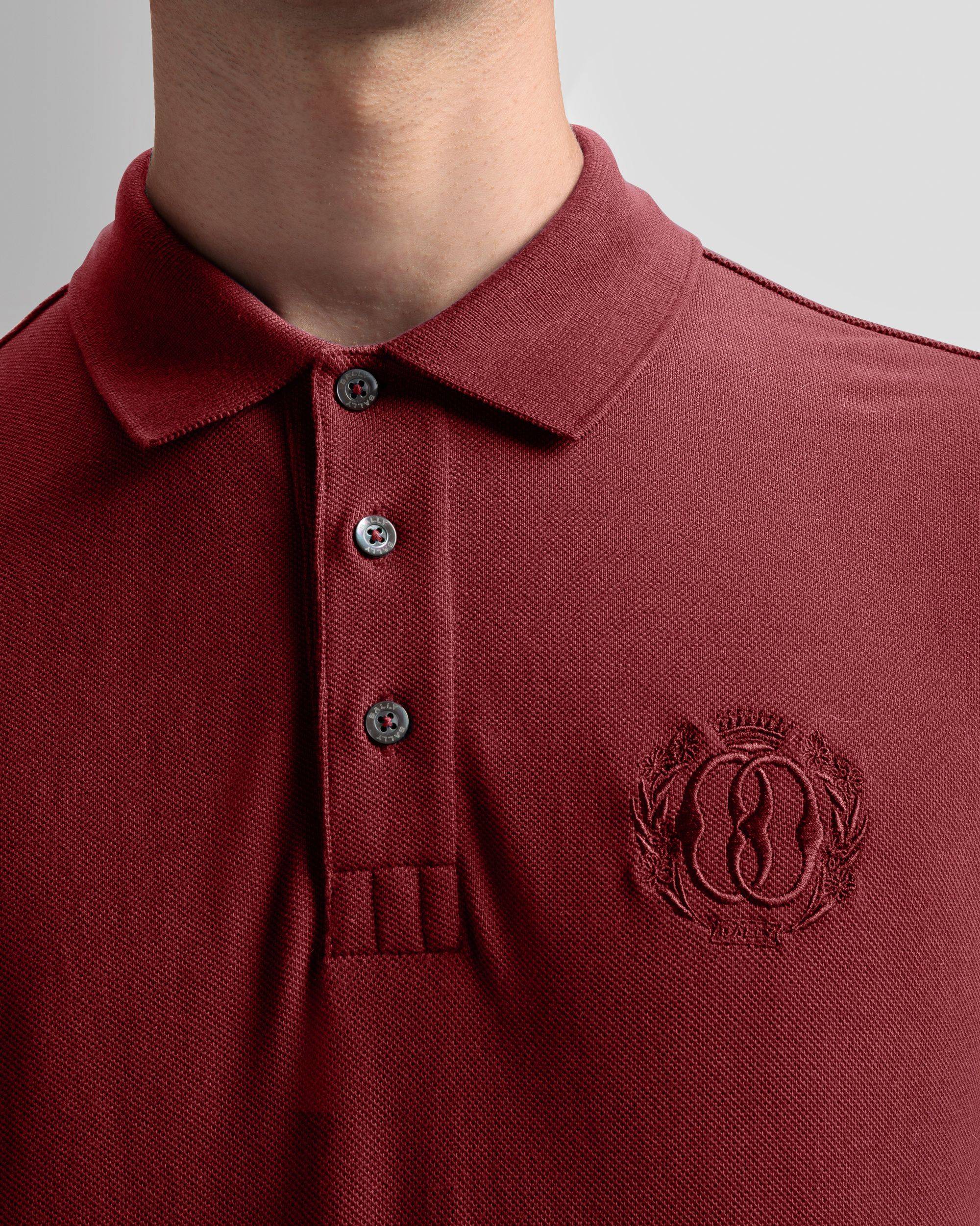 Emblem Polo | Men's Polo | Burgundy Cotton | Bally | On Model Detail