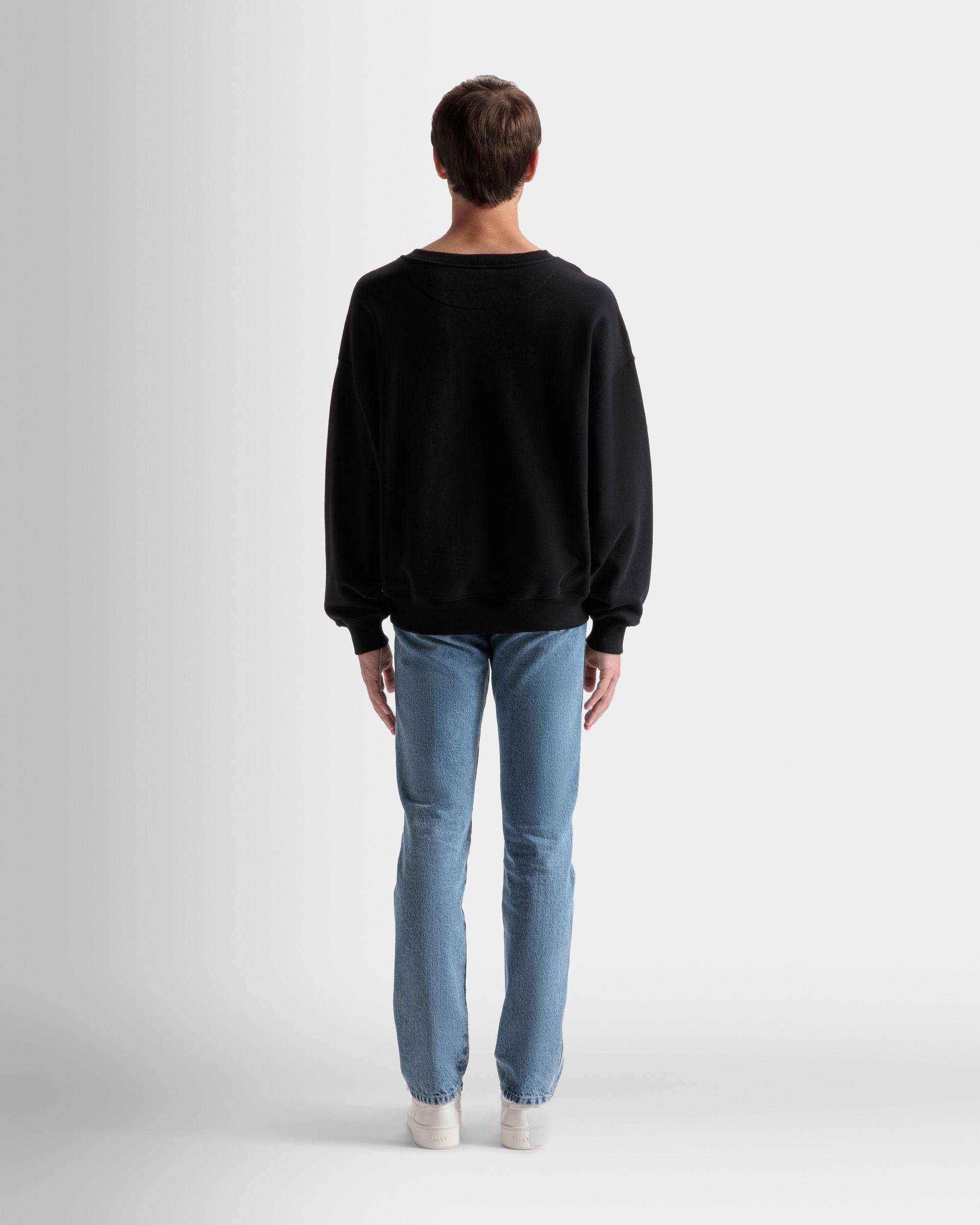Logo Sweatshirt | Men's Sweatshirt | Black Cotton | Bally | On Model Back