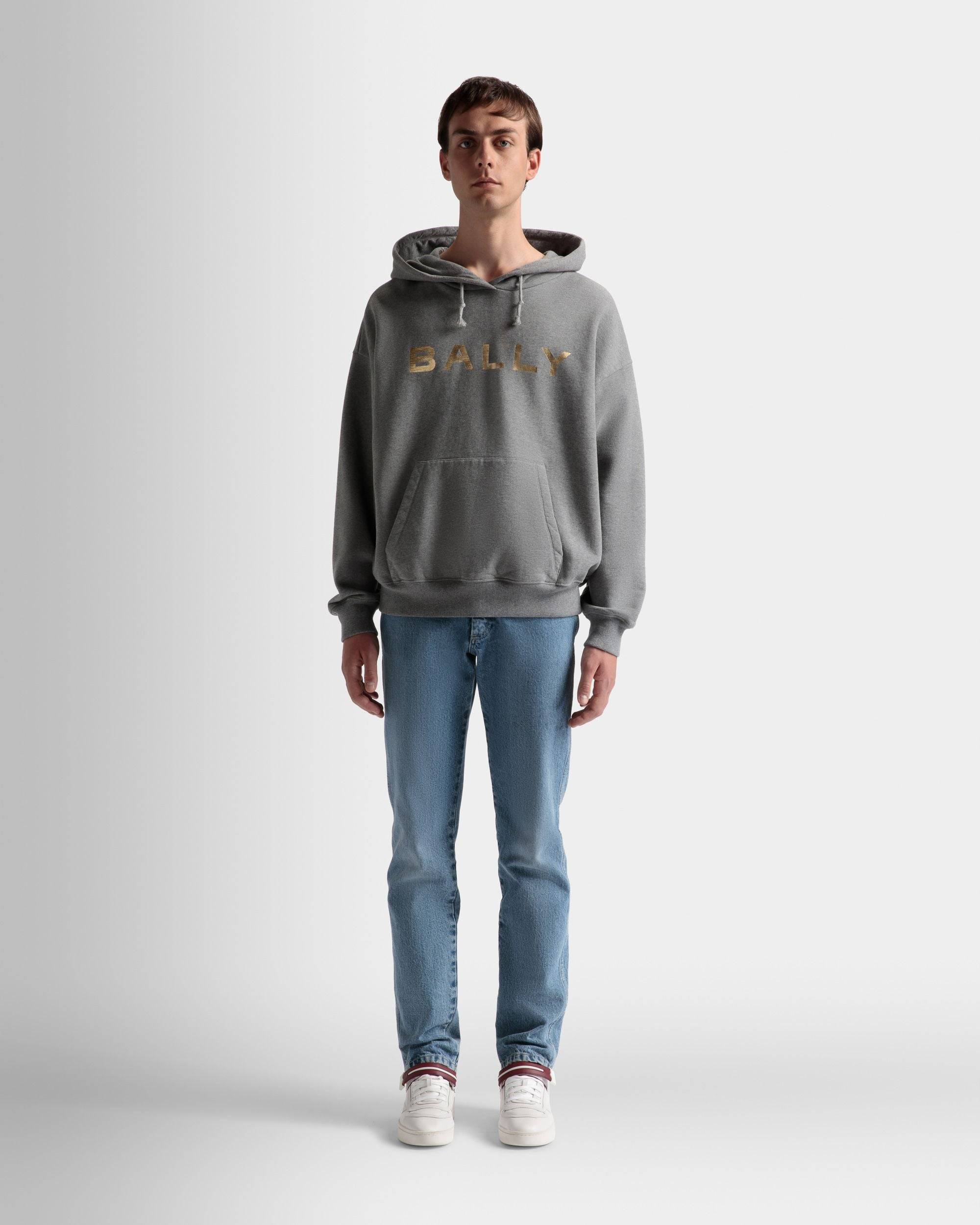 Logo Hooded Sweatshirt | Men's Sweatshirt | Grey Melange Cotton | Bally | On Model Front