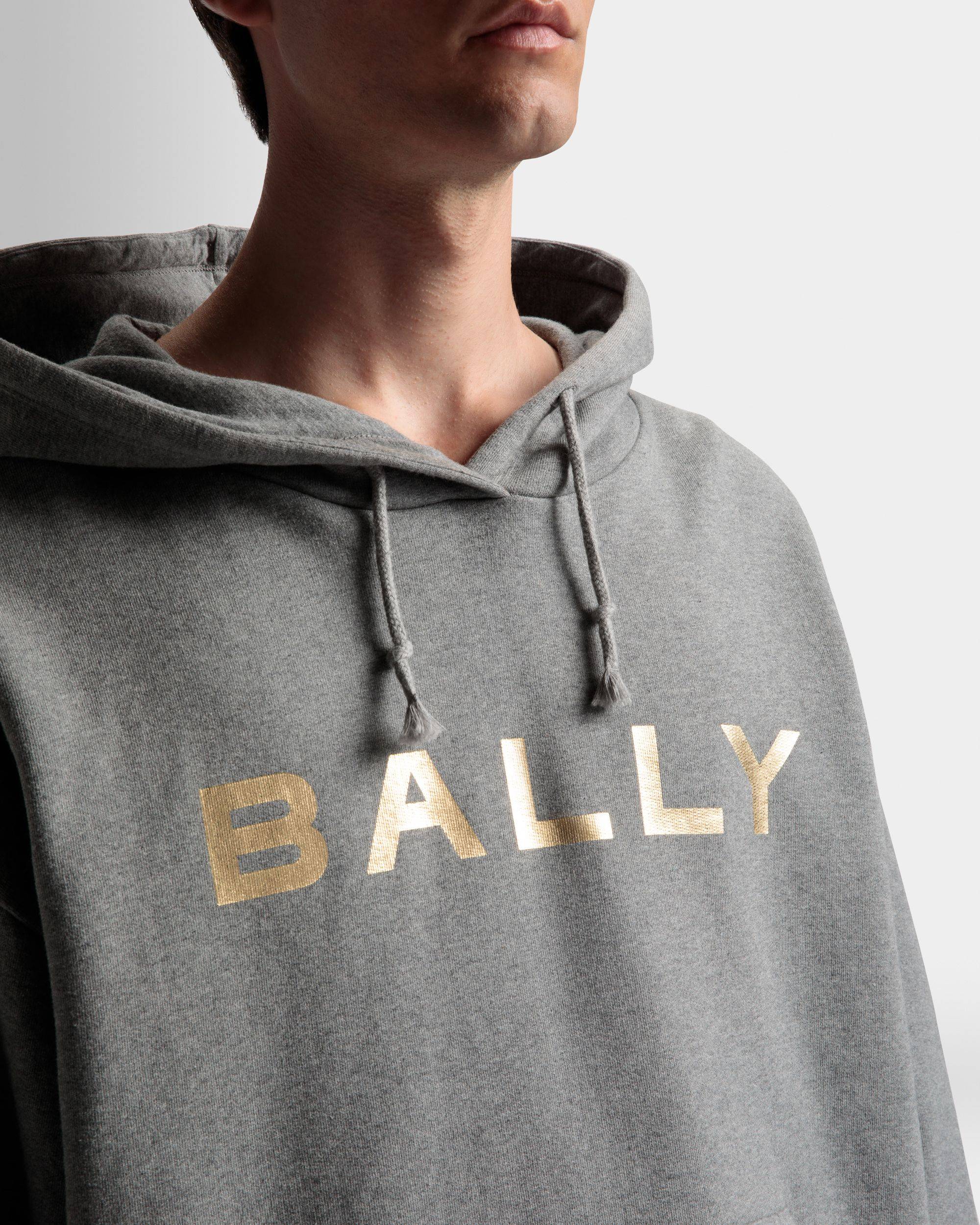Logo Hooded Sweatshirt | Men's Sweatshirt | Grey Melange Cotton | Bally | On Model Detail