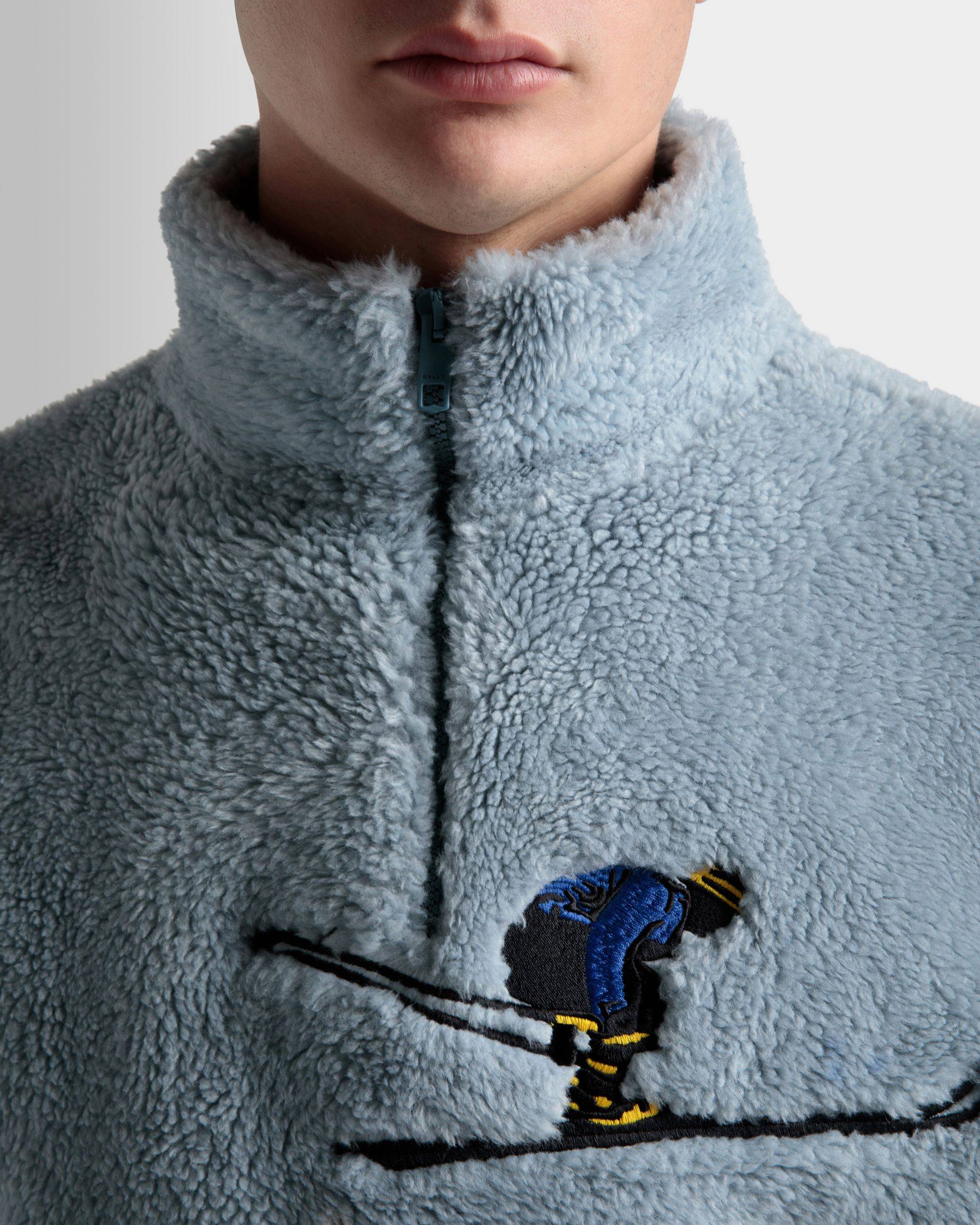 Men's Sweatshirt in Light Blue And White Sherpa Fleece| Bally | On Model Detail
