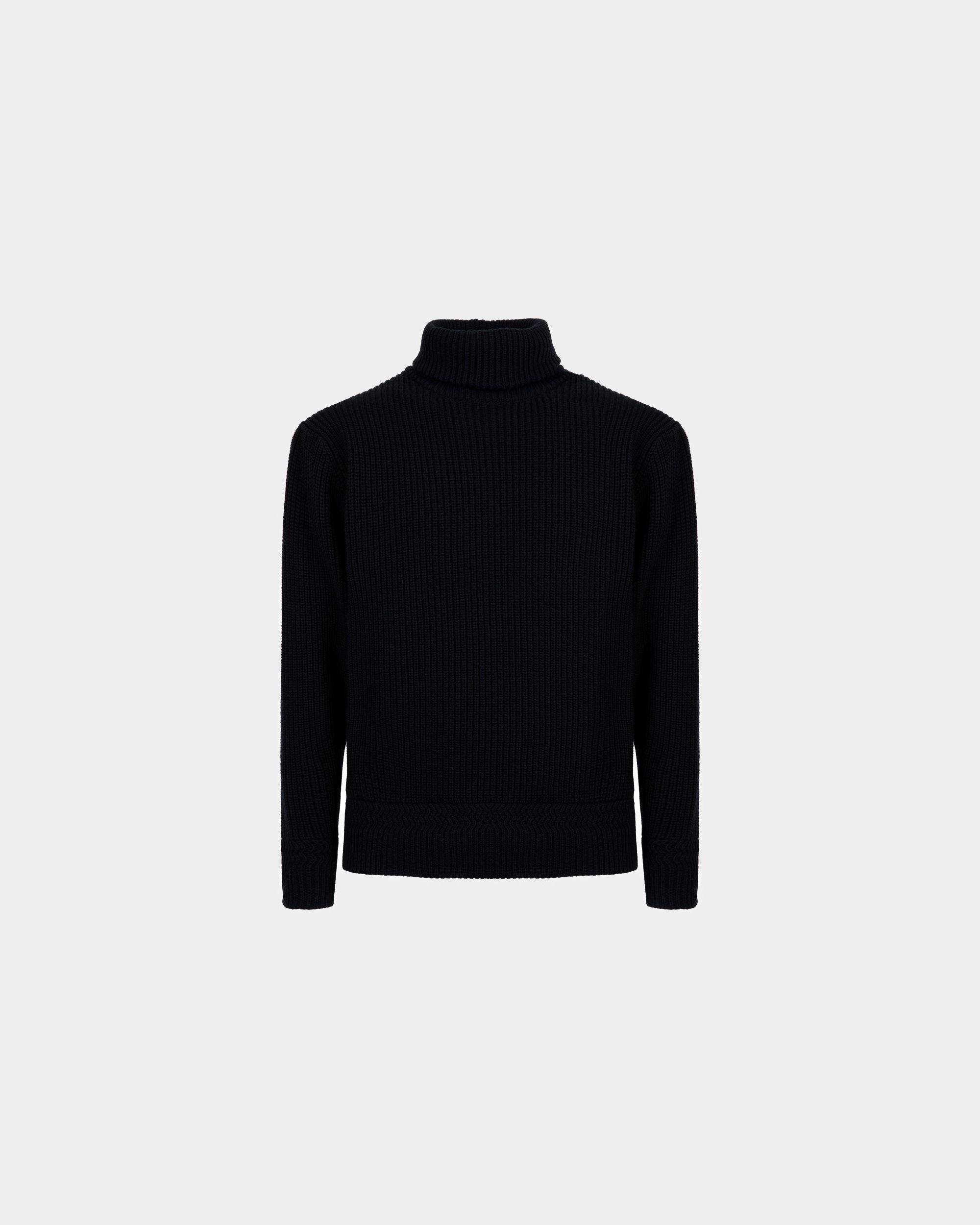 Men's Turtleneck Sweater In Dark Blue Wool | Bally | Still Life Front