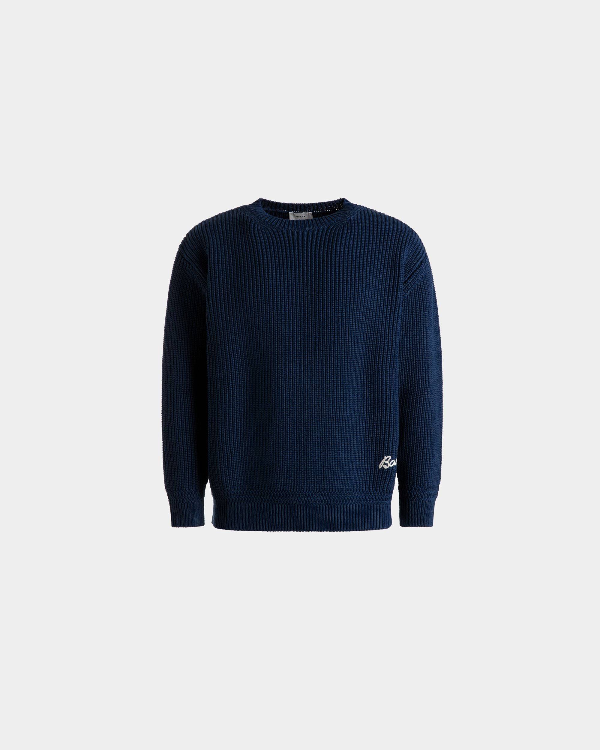 Men s Crewneck Sweater in Blue Cotton Bally