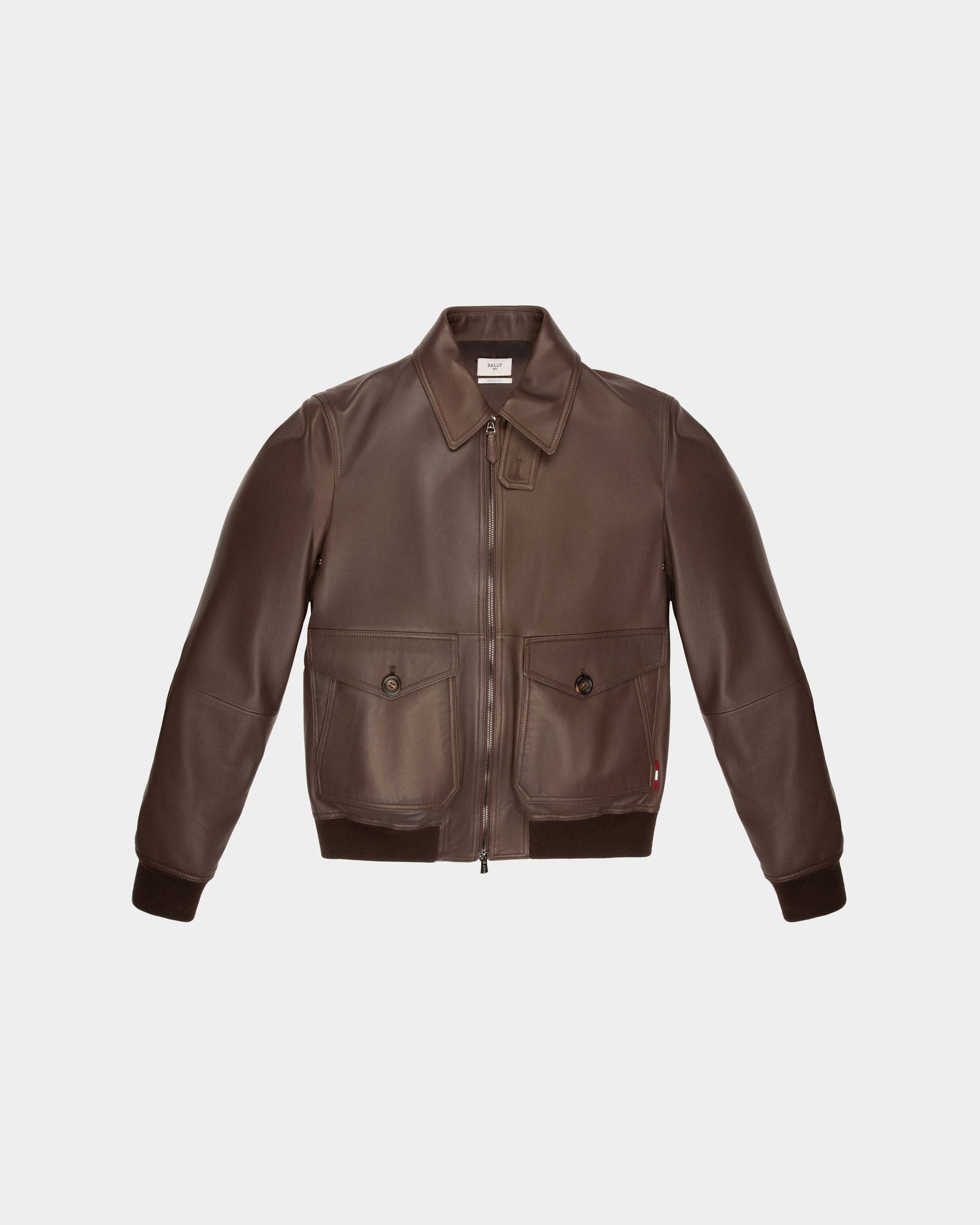 Shirt Collar Jacket Leather Outerwear In Brown - Men's - Bally - 01