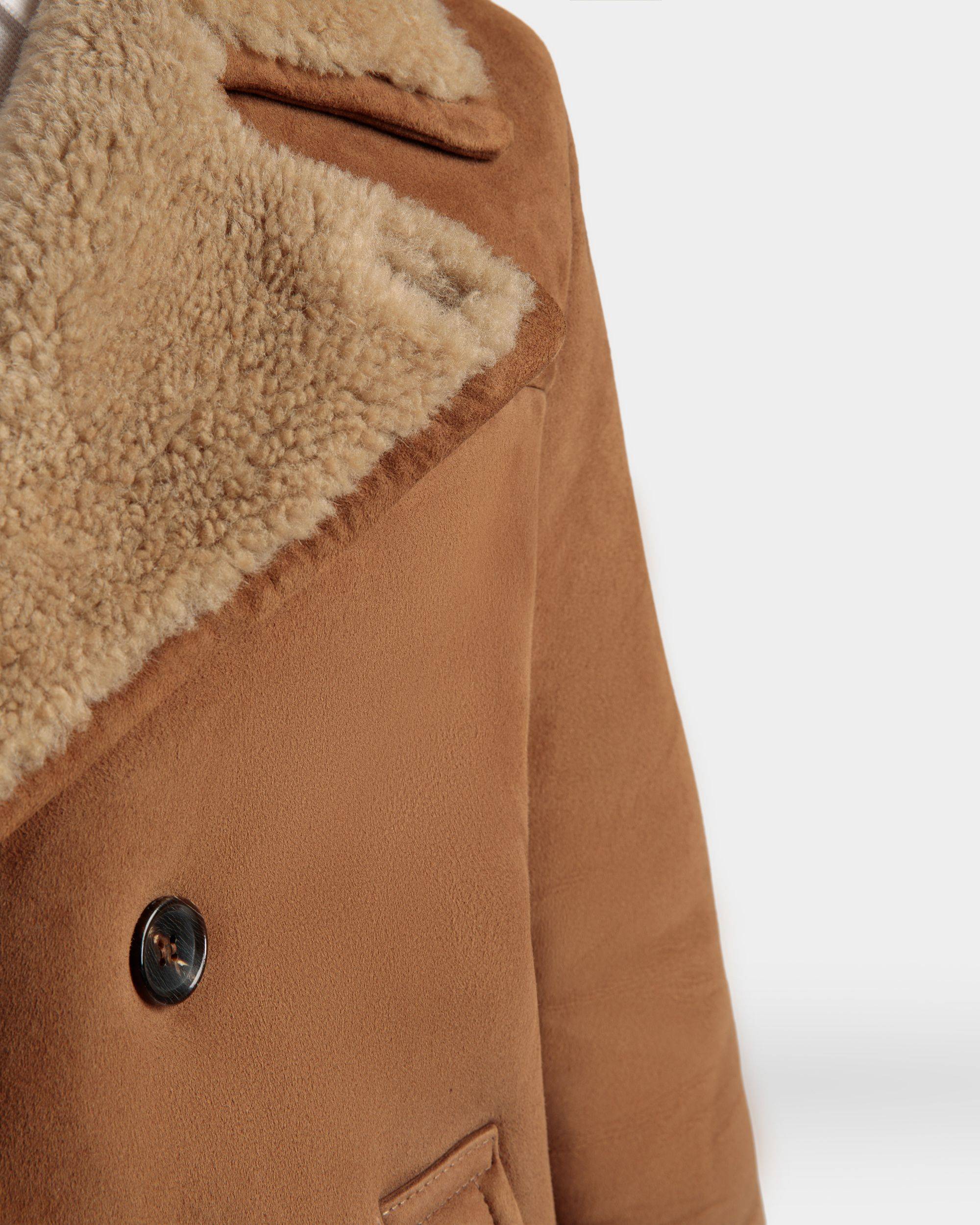 Double Breasted Shearling Coat | Men's Outerwear | Brown Suede | Bally | On Model Detail