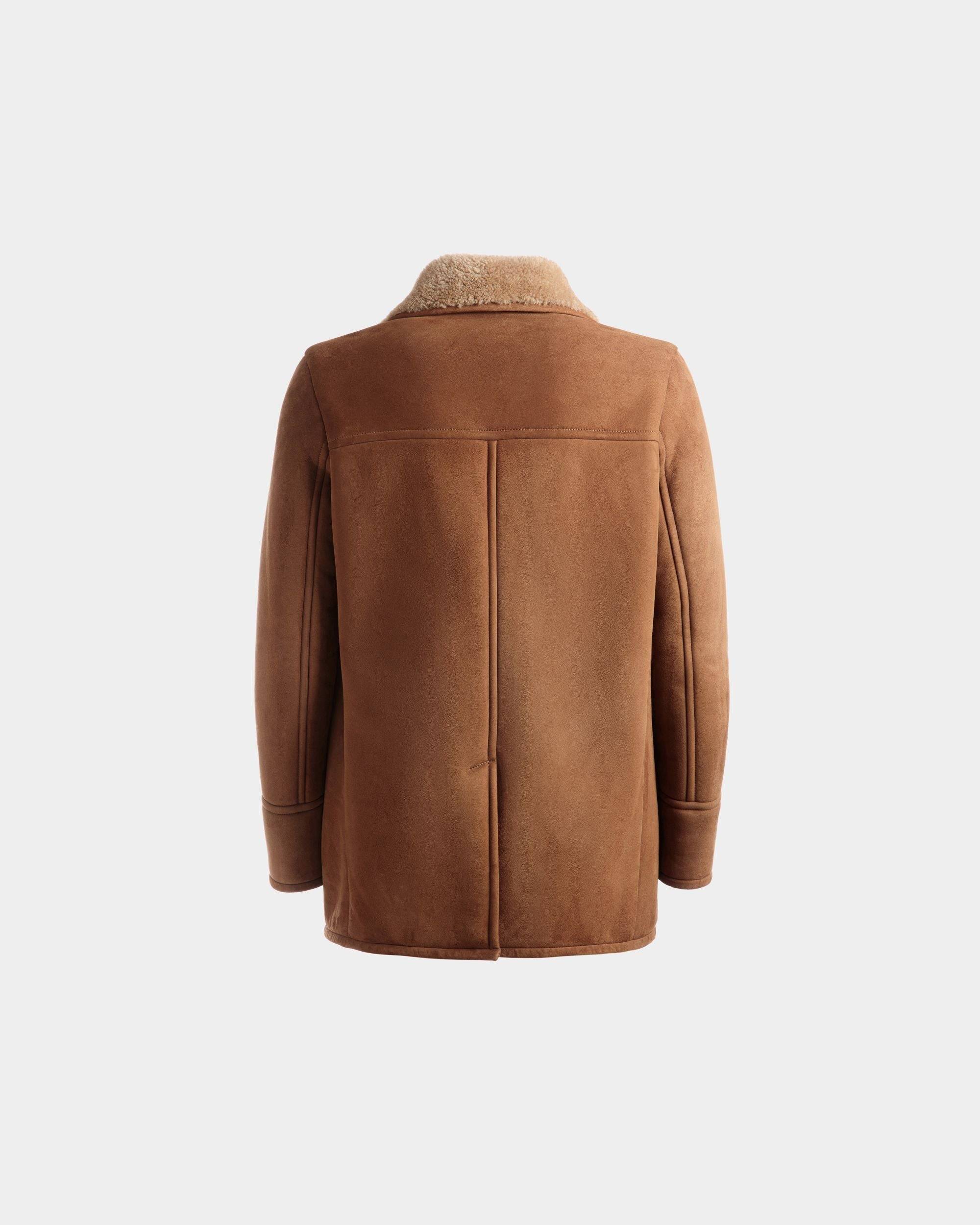Double Breasted Shearling Coat | Men's Outerwear | Brown Suede | Bally | Still Life Back