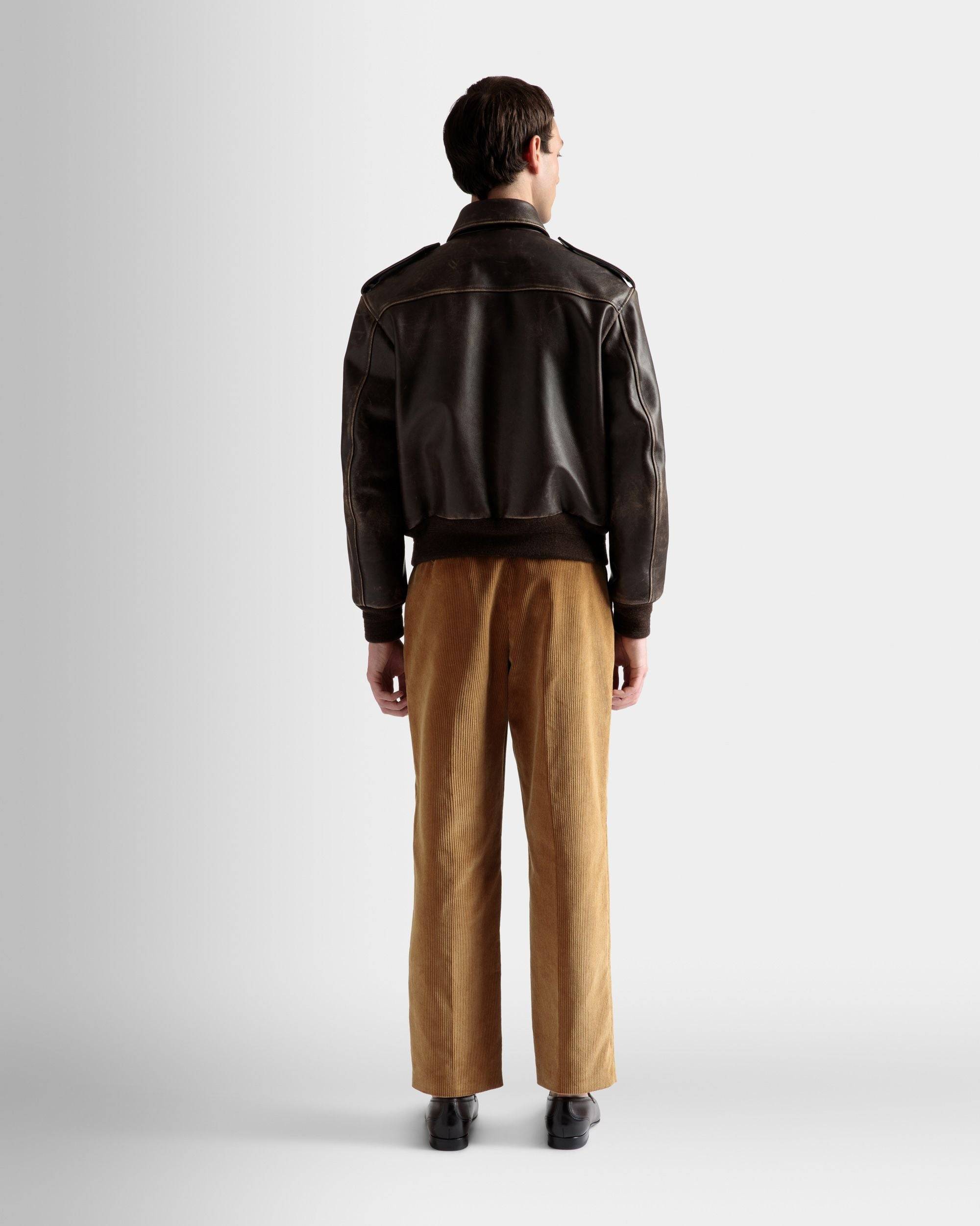 Bomber Jacket | Men's Jacket | Brown Leather | Bally | On Model Back