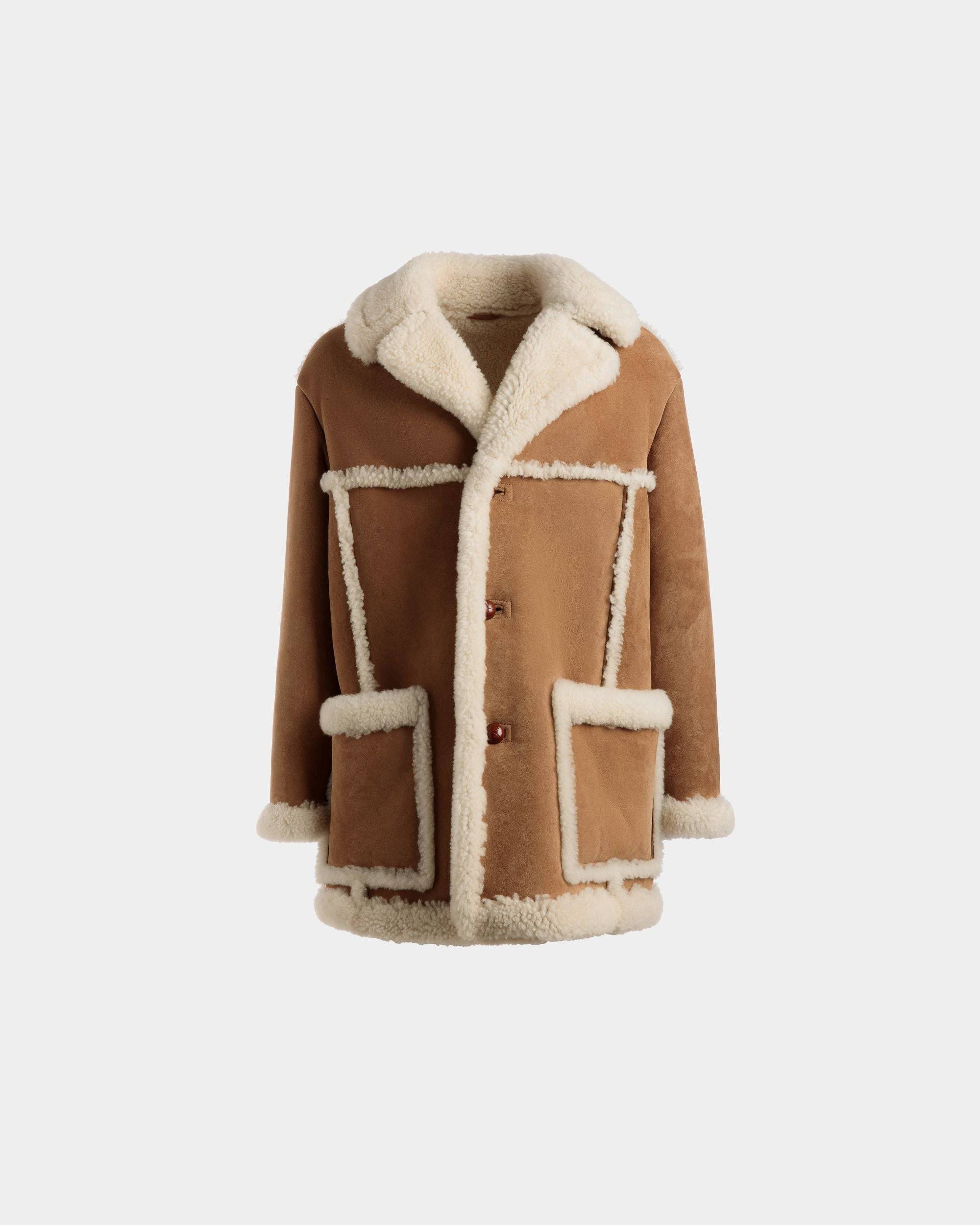 Aviator Coat | Men's Coat | Brown Leather and Merino | Bally | Still Life Front