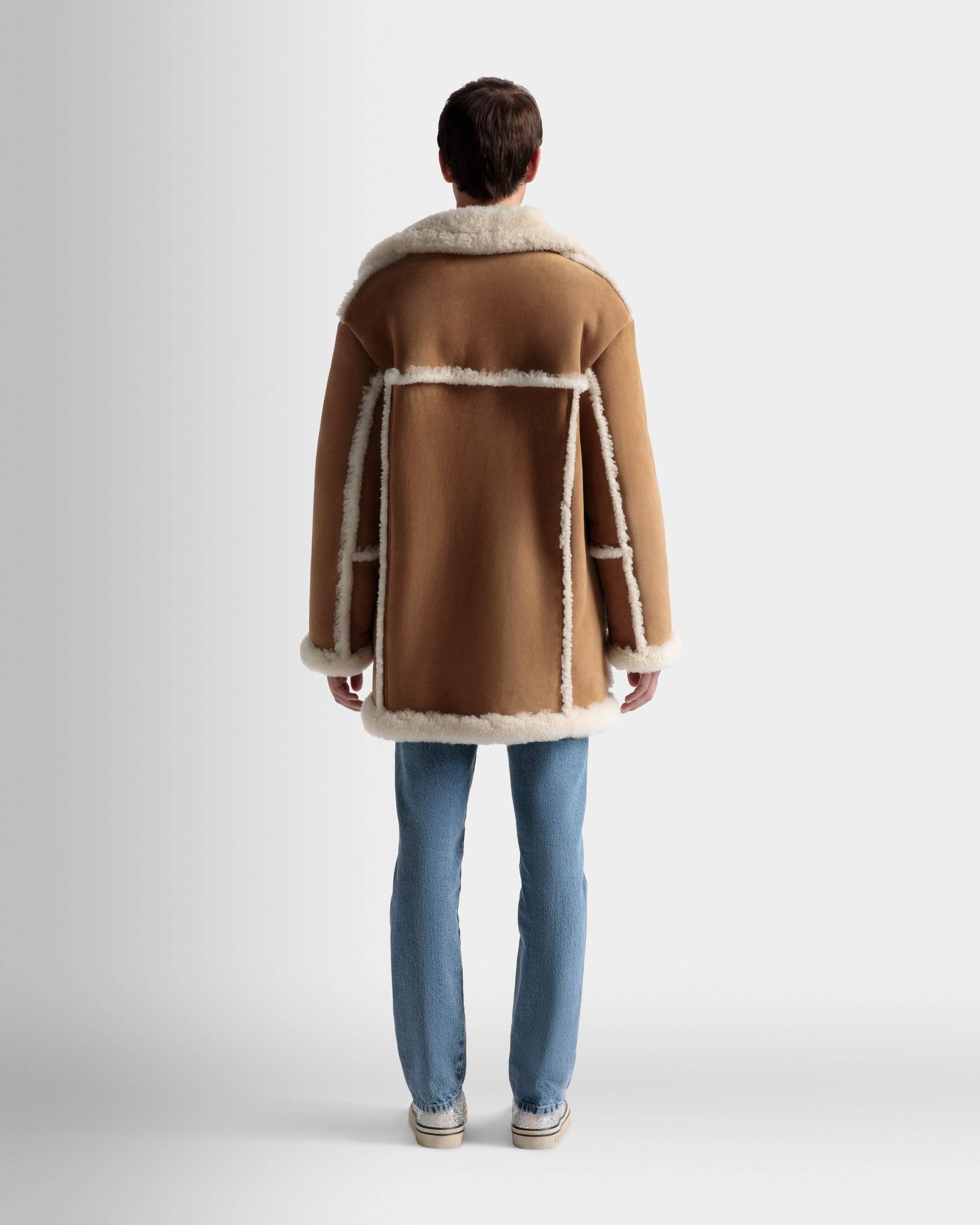 Aviator Coat | Men's Coat | Brown Leather and Merino | Bally | On Model Back