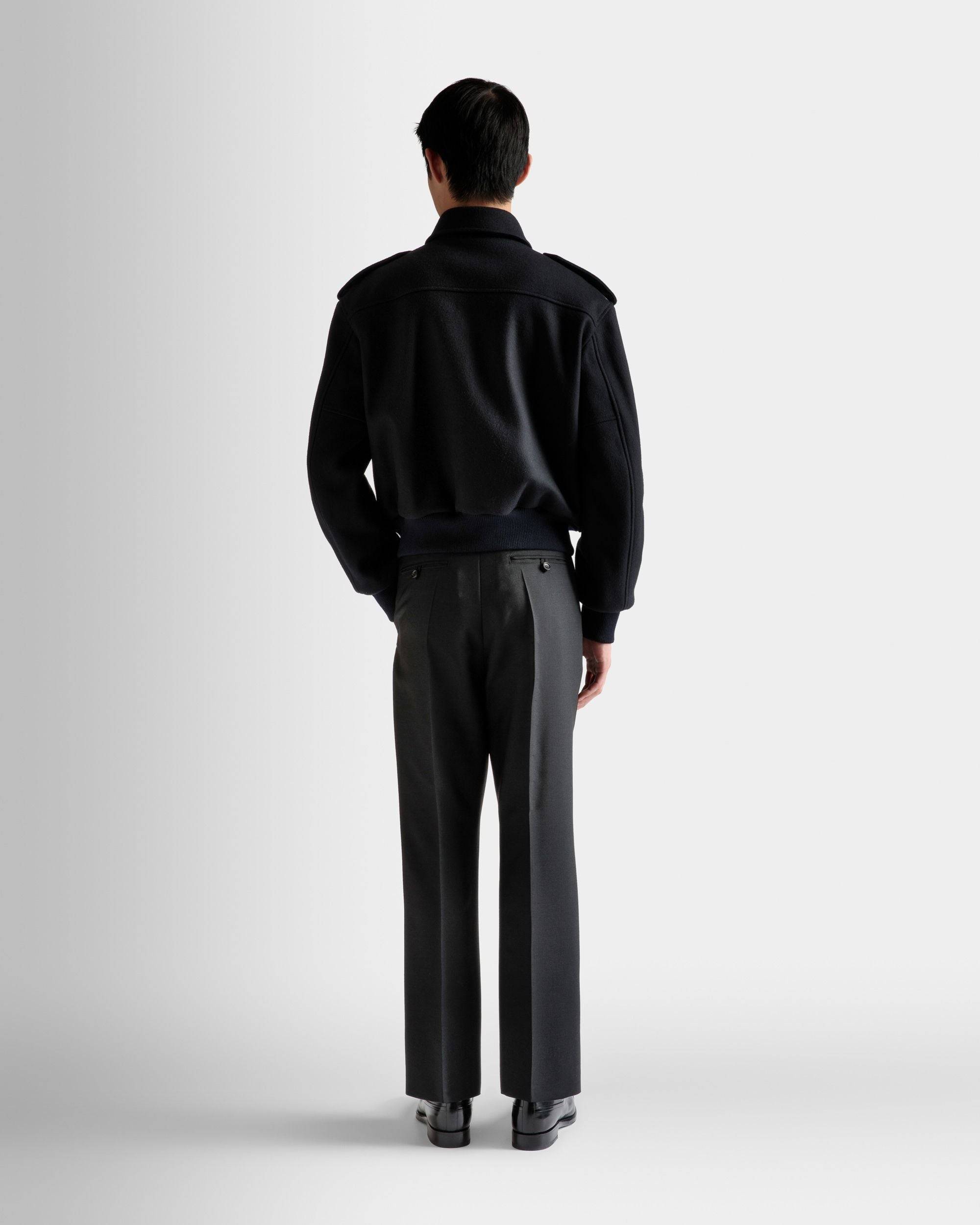 Bomber Jacket | Men's Outerwear | Navy Wool Mix | Bally | On Model Back