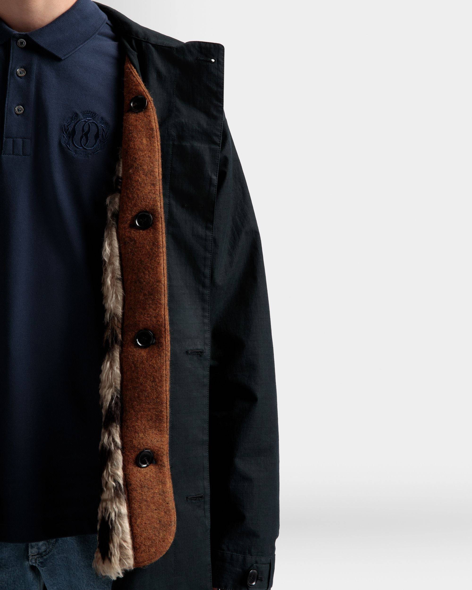 Duster Coat | Men's Coat | Black Polyamide | Bally | On Model Detail