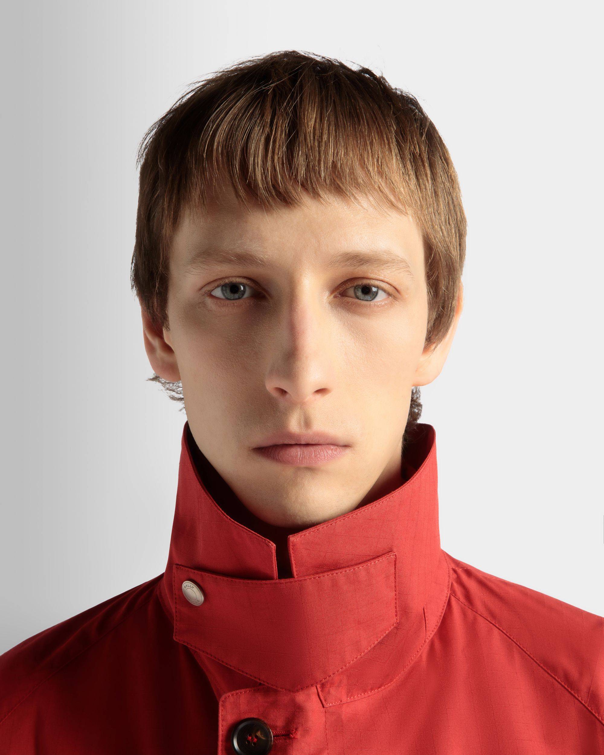 Men's Coat in Candy Red Nylon | Bally | On Model Detail