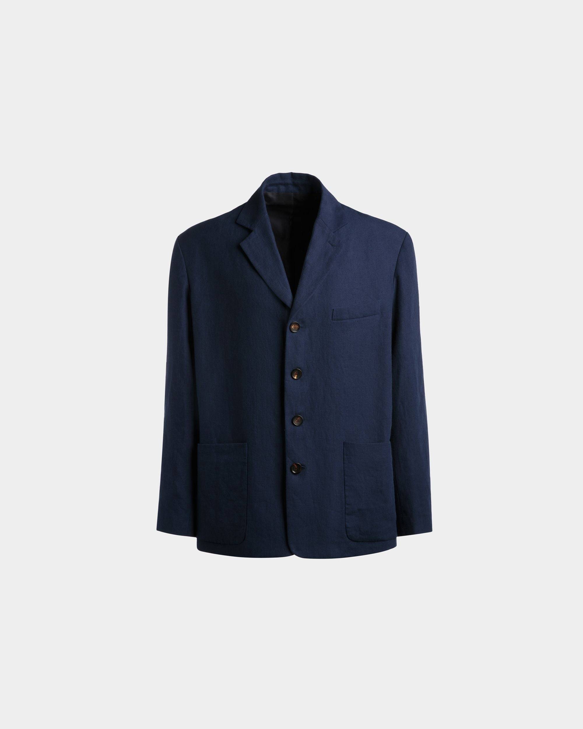 Men's Jacket in Navy Blue Linen | Bally | Still Life Front