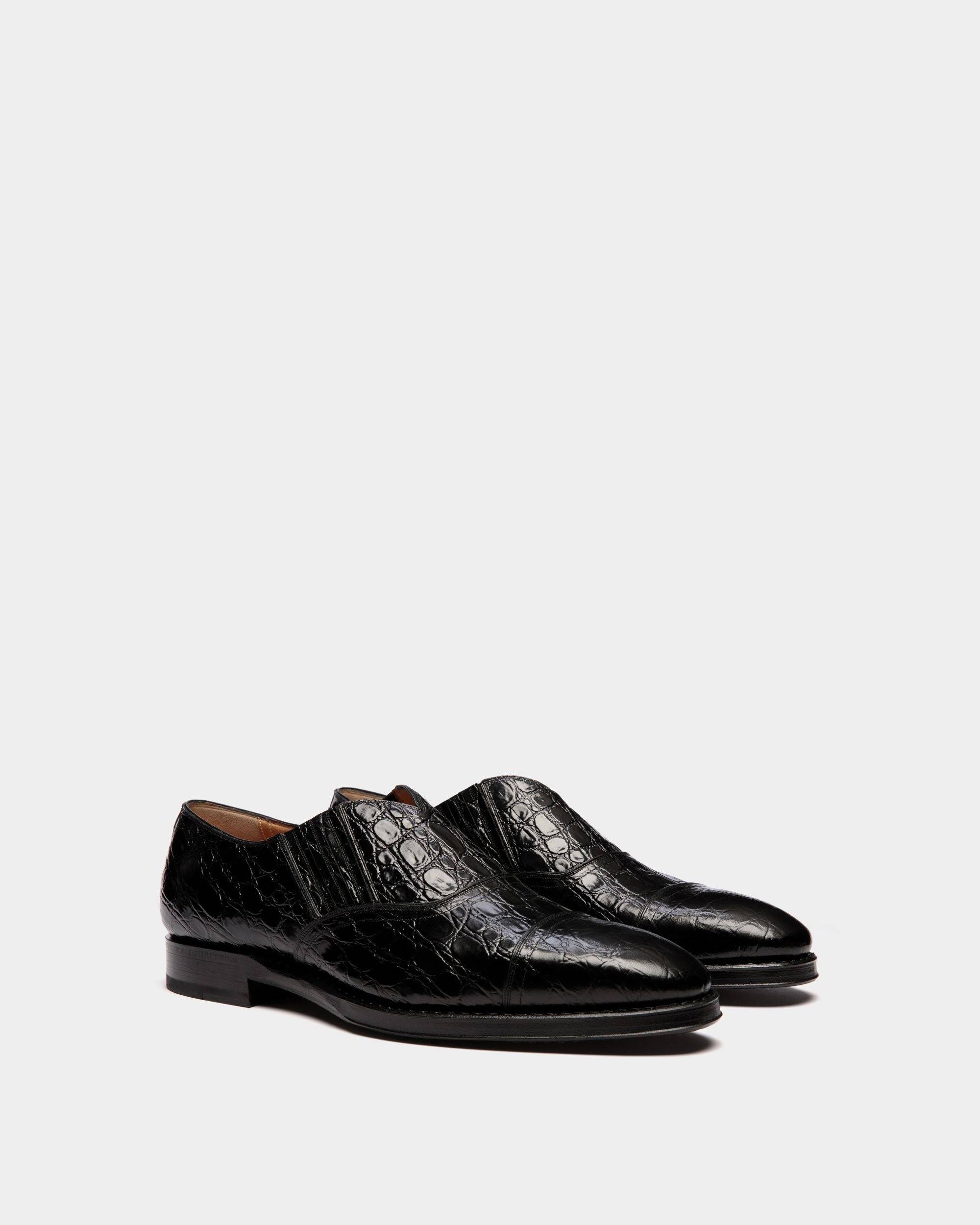 Scribe | Men's Loafer in Black Printed Leather | Bally | Still Life 3/4 Front