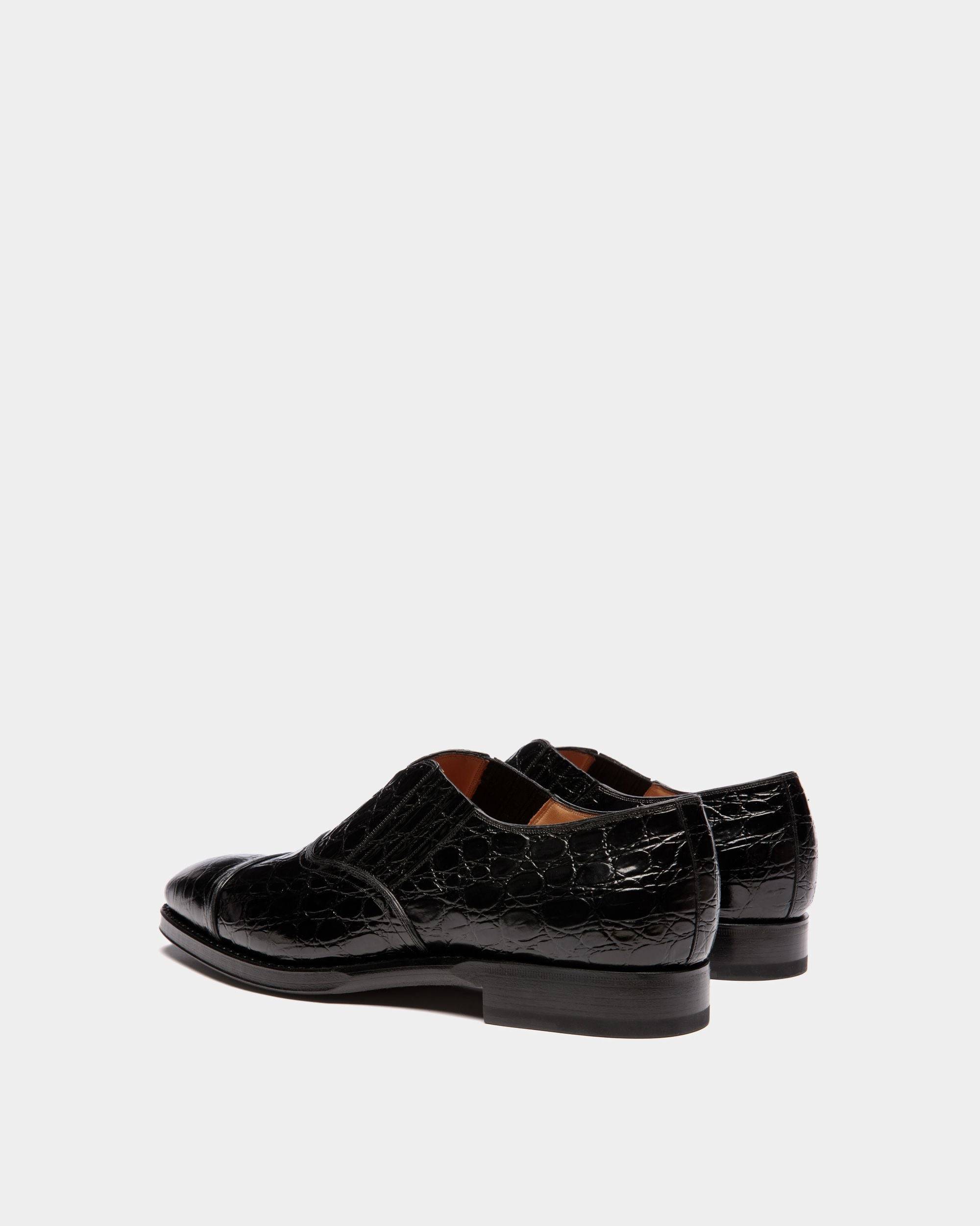 Scribe | Men's Loafer in Black Printed Leather | Bally | Still Life 3/4 Back