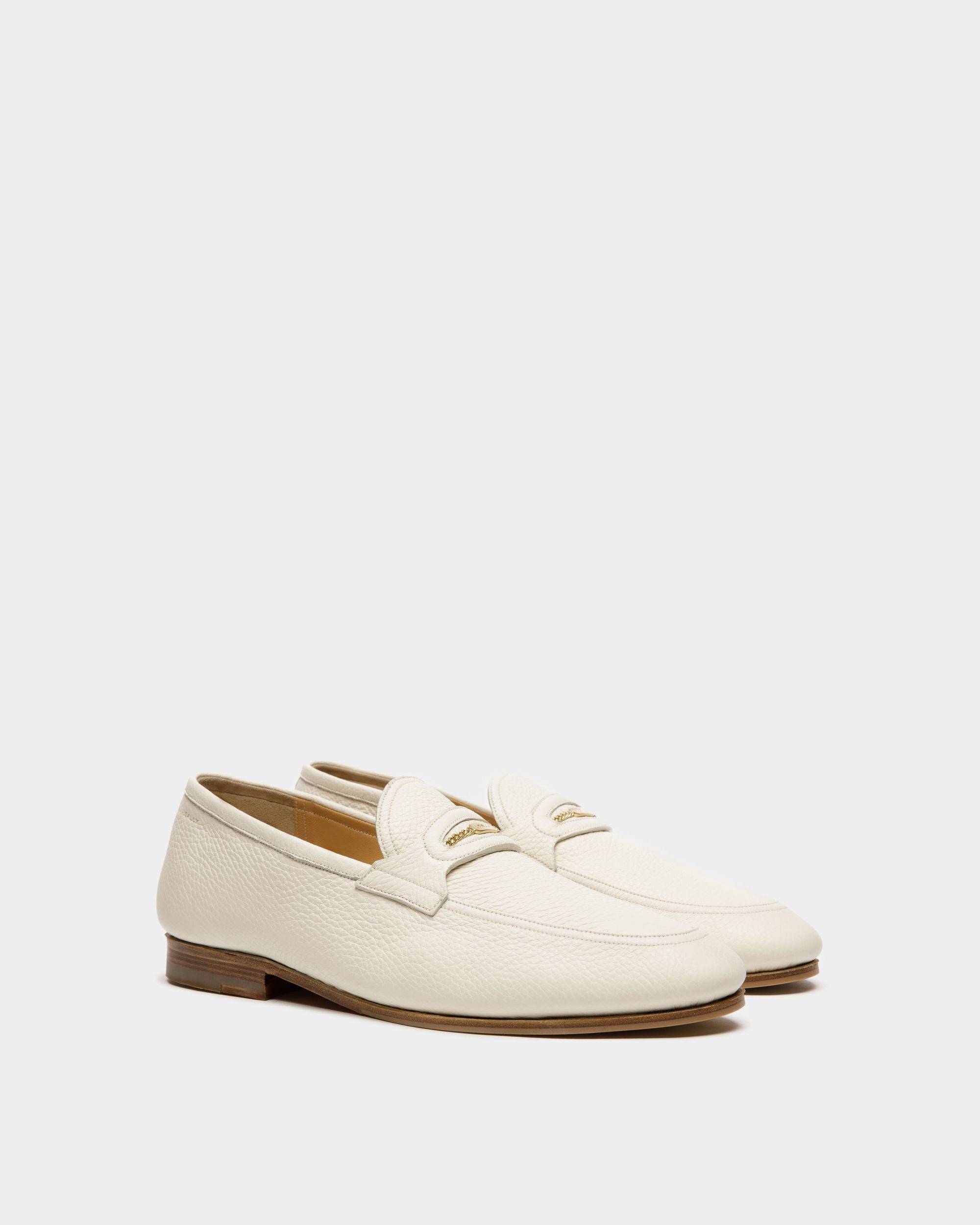 Pesek | Men's Loafers | White Leather | Bally | Still Life 3/4 Front