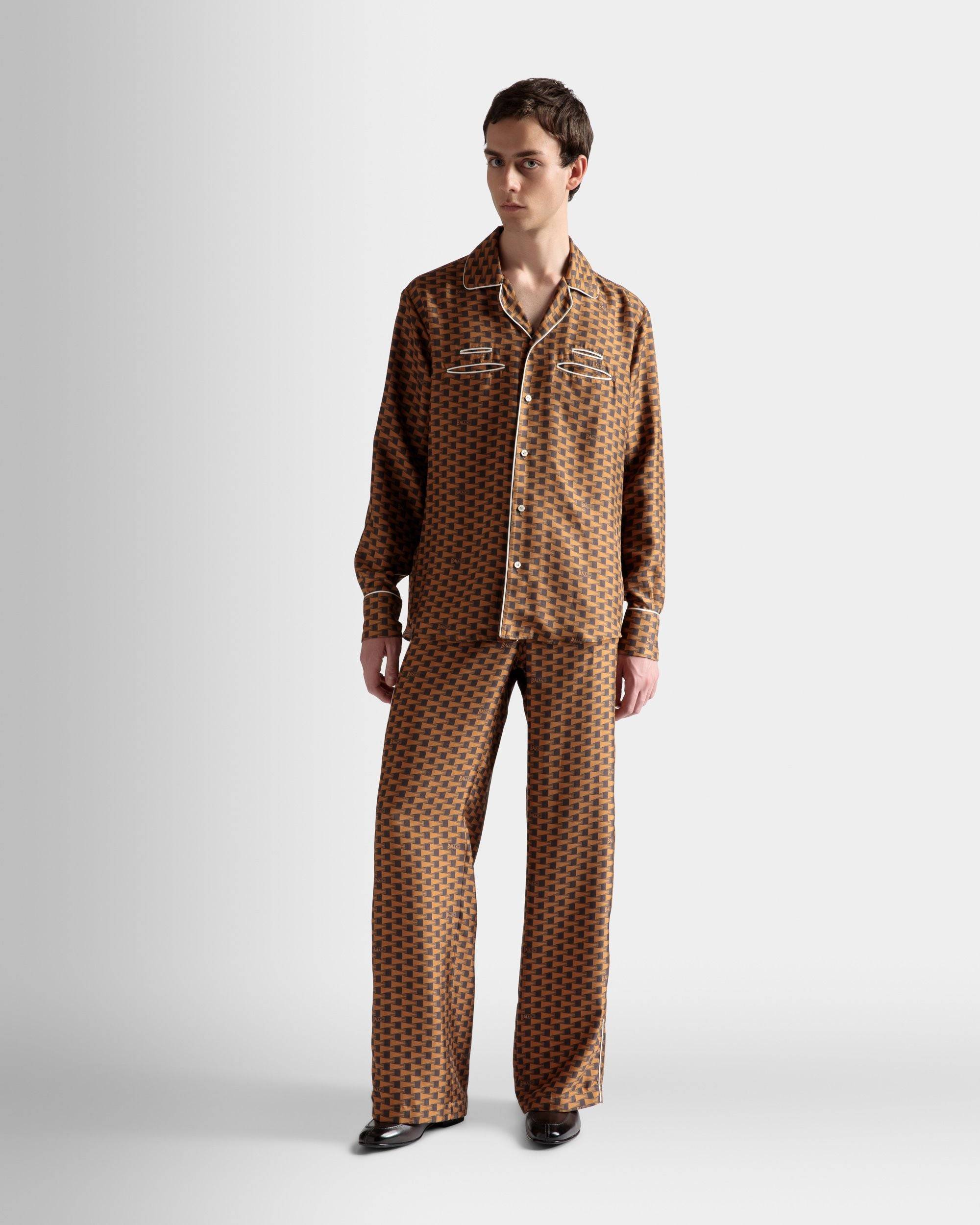 Pennant Print Shirt | Men's Shirt | Brown Silk | Bally | On Model Front