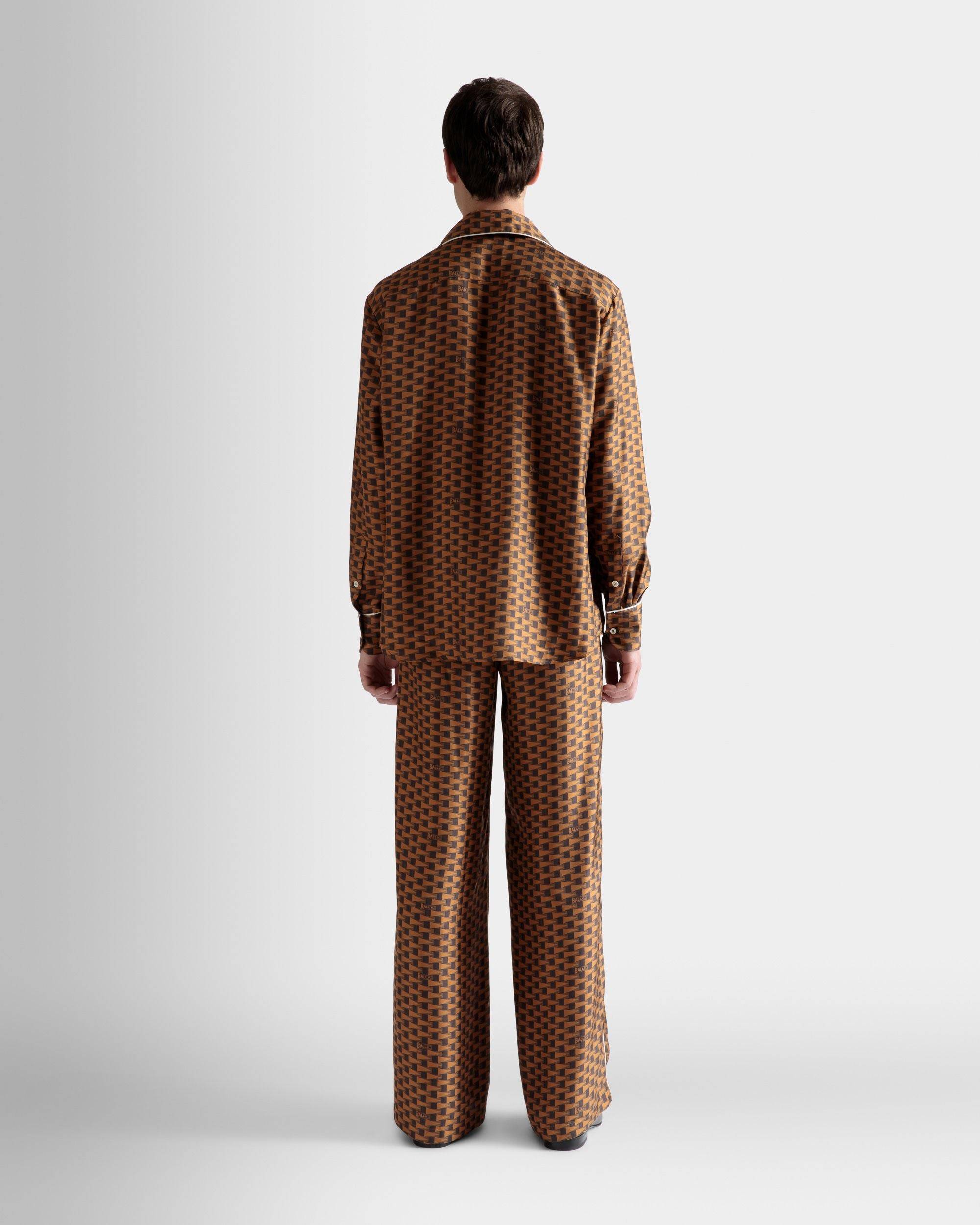Pennant Print Shirt | Men's Shirt | Brown Silk | Bally | On Model Back