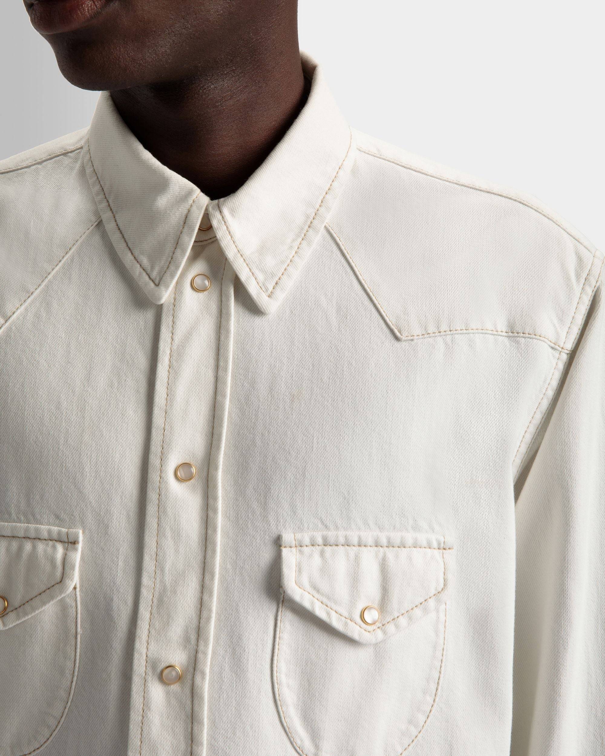 Bleached Denim Shirt | Men's Shirt | Bone Cotton | Bally | On Model Detail