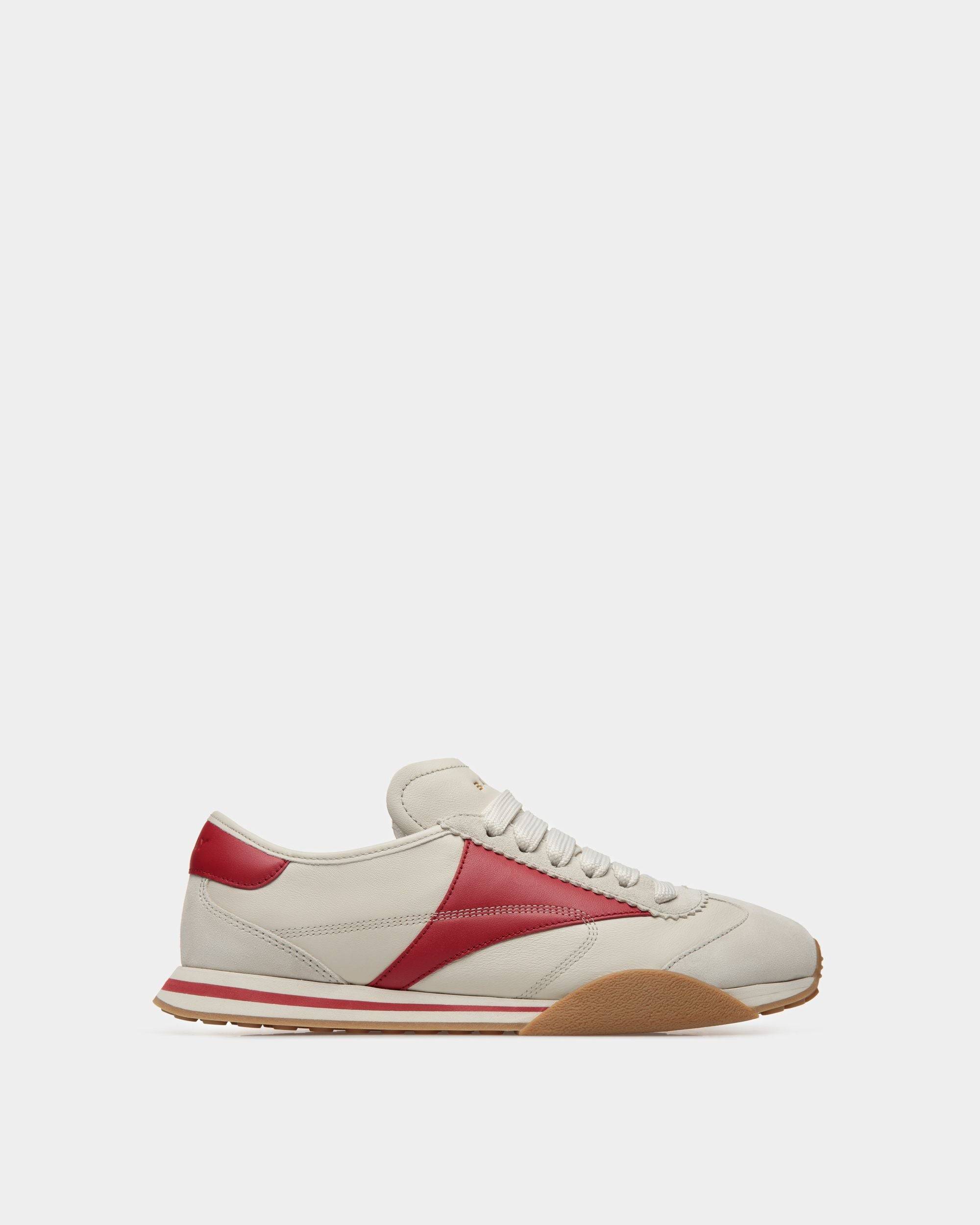 Bally Men's White Calf Leather Sneakers With Red Beige (7 D US)