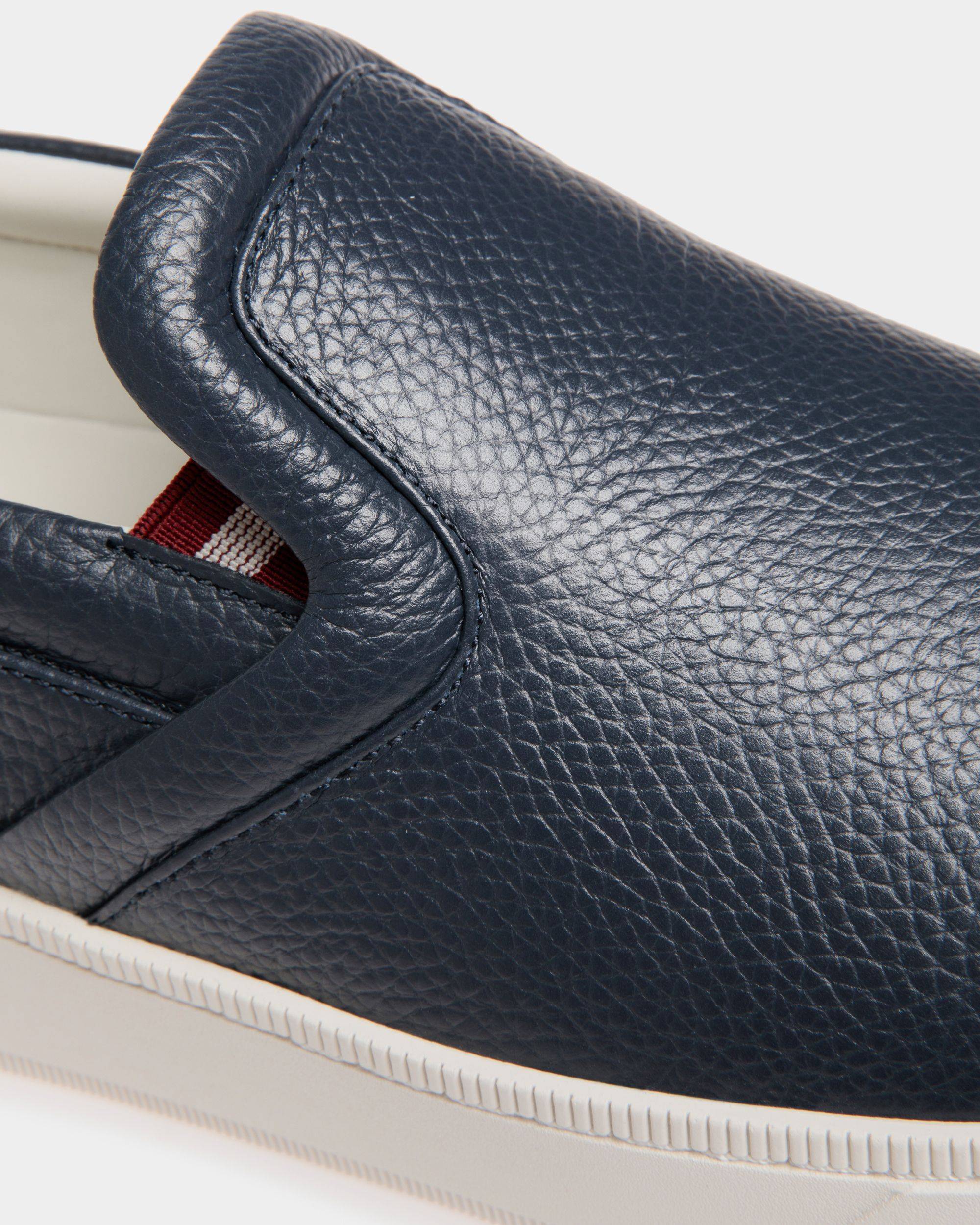 Raise | Men's Slip-On Sneaker in Blue Grained Leather | Bally | Still Life Detail