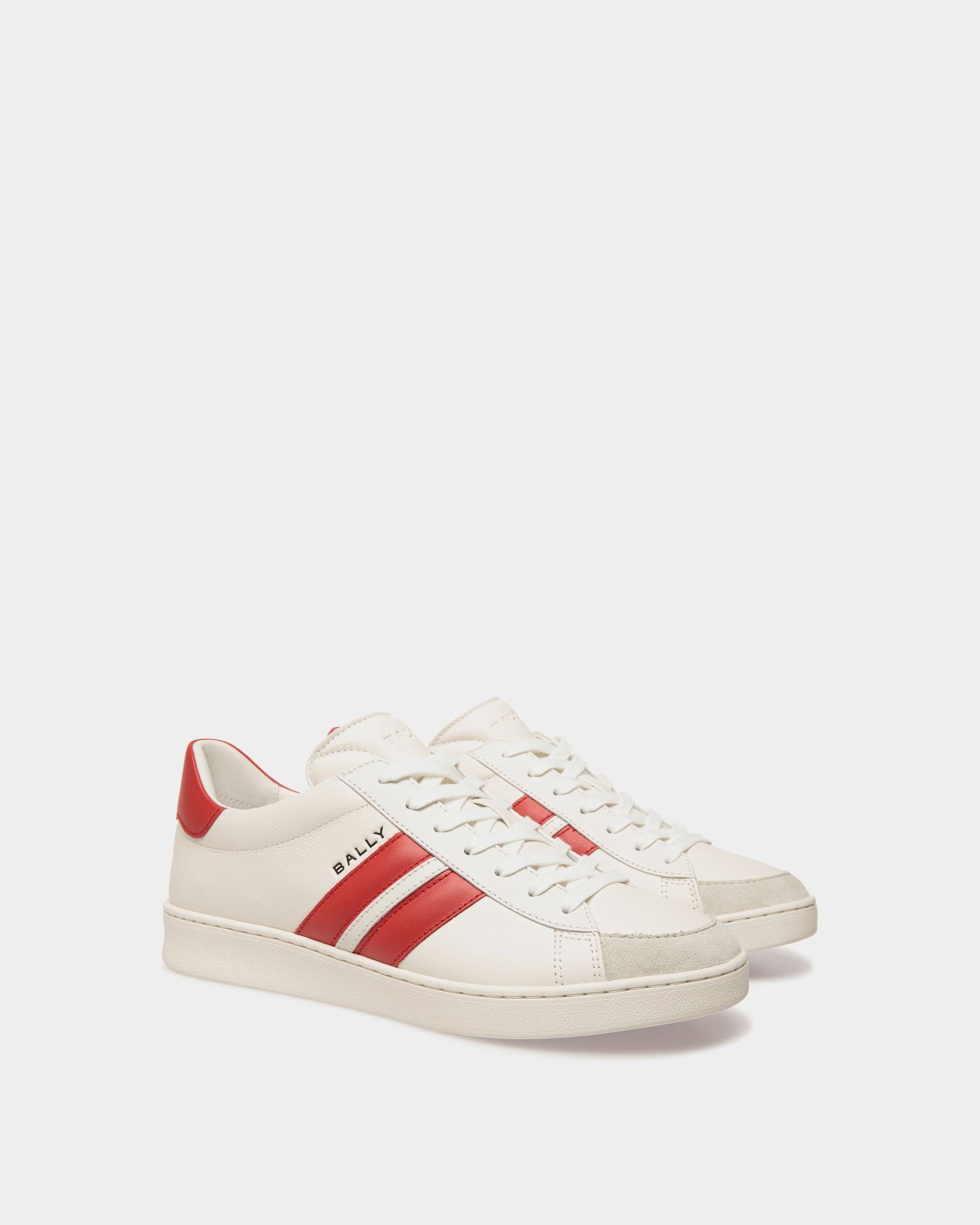 Tennis Sneaker in White and Candy Red Leather - Men's - Bally - 03